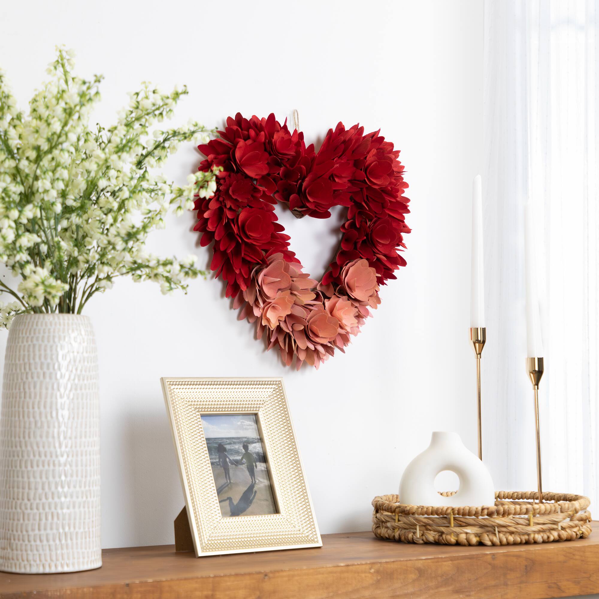 Alt View 1. Northlight - Wooden Rose Artificial Valentine's Day Floral Wreath - 14" - Red and Pink - Red.