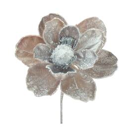 BreeBe - Beaded Magnolia Flower Stem (Set of 2) - Silver