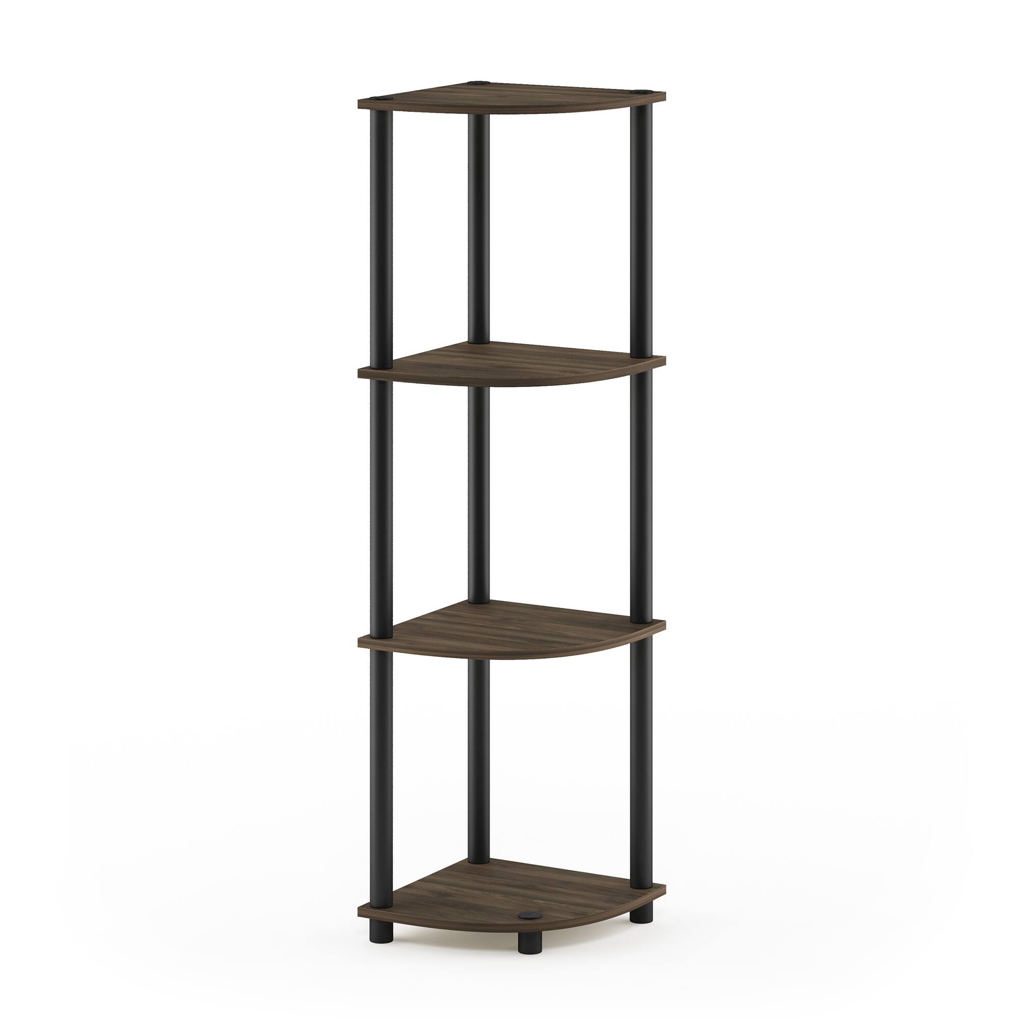 Front. Furinno - Turn-N-Tube 4-Tier Corner Display Rack Multipurpose Shelving Unit, Columbia Walnut/Black - Columbia Walnut/Black.