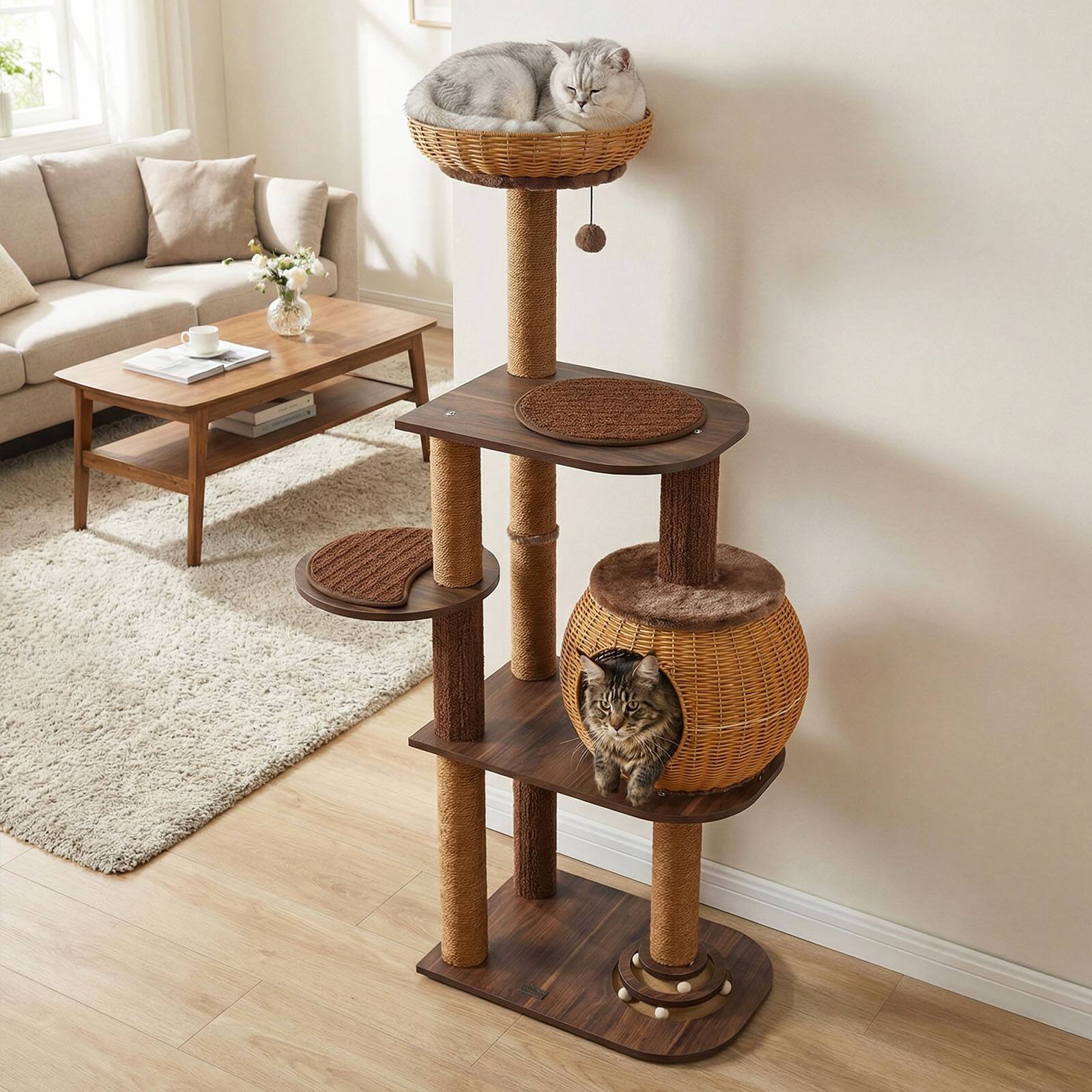 Alt View 1. Gymax - Gymax 59.5'' Cat Tree Multi-Level Cat Tower w/ PE Rattan Cat Condo & Top Perch.