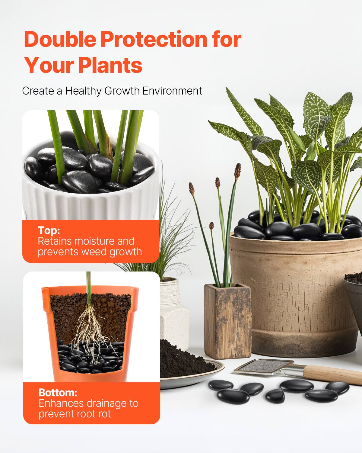 Double Protection for Your Plants

Create a Healthy Growth Environment

Top: Retains moisture and prevents weed growth

Bottom: Enhances drainage to prevent root rot