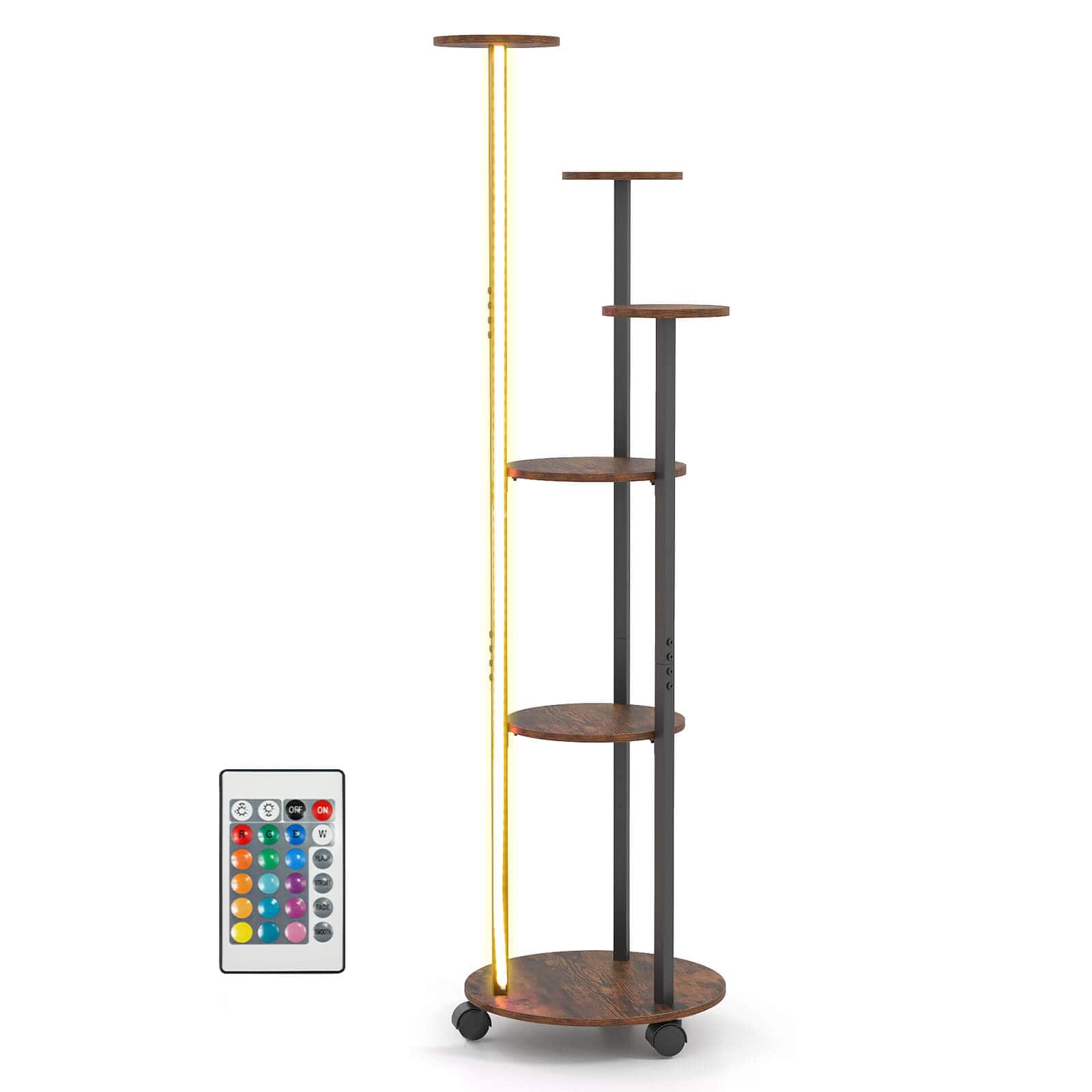 Costway - 6-tier Plant Stand with RGB Grow Light Adjustable Lighting Modes Remote APP Control - Rustic Brown,Black
