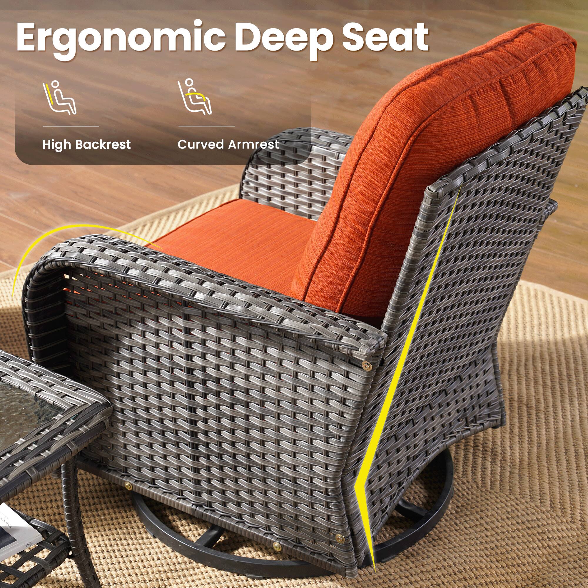 Ergonomic Deep Seat

- High Backrest
- Curved Armrest