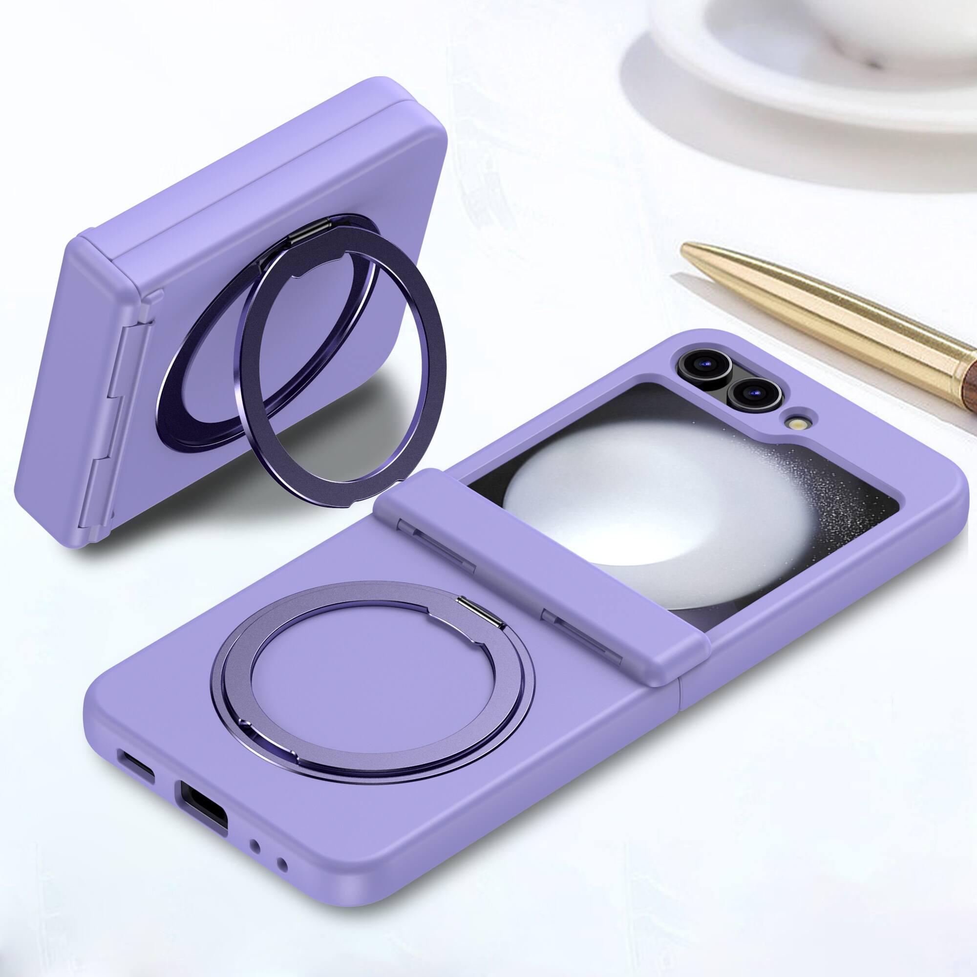 Alt View 1. Dteck - Magnetic Case for Samsung Galaxy Z Flip 6 with Screen Protector , 360° Rotating Kickstand Shockproof Hinge Cover - Purple.