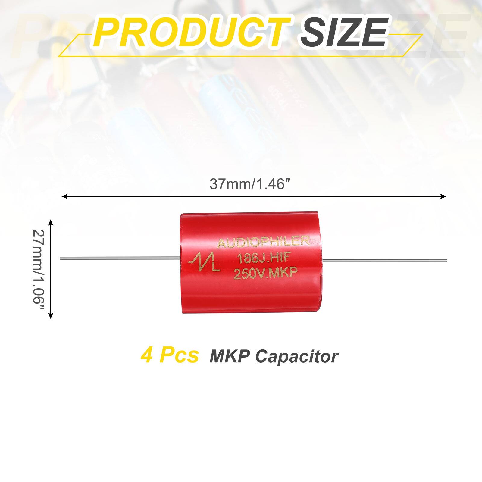 PRODUCT SIZE

27mm/1.06"
37mm/1.46"

AUDIOPHILER M 186J.HIF 250V.MKP

4 Pcs MKP Capacitor
