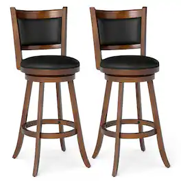 Costway - Set of 2 29" Swivel Bar Height Stool Wood Dining Chair Upholstered Seat Panel Back - Espresso