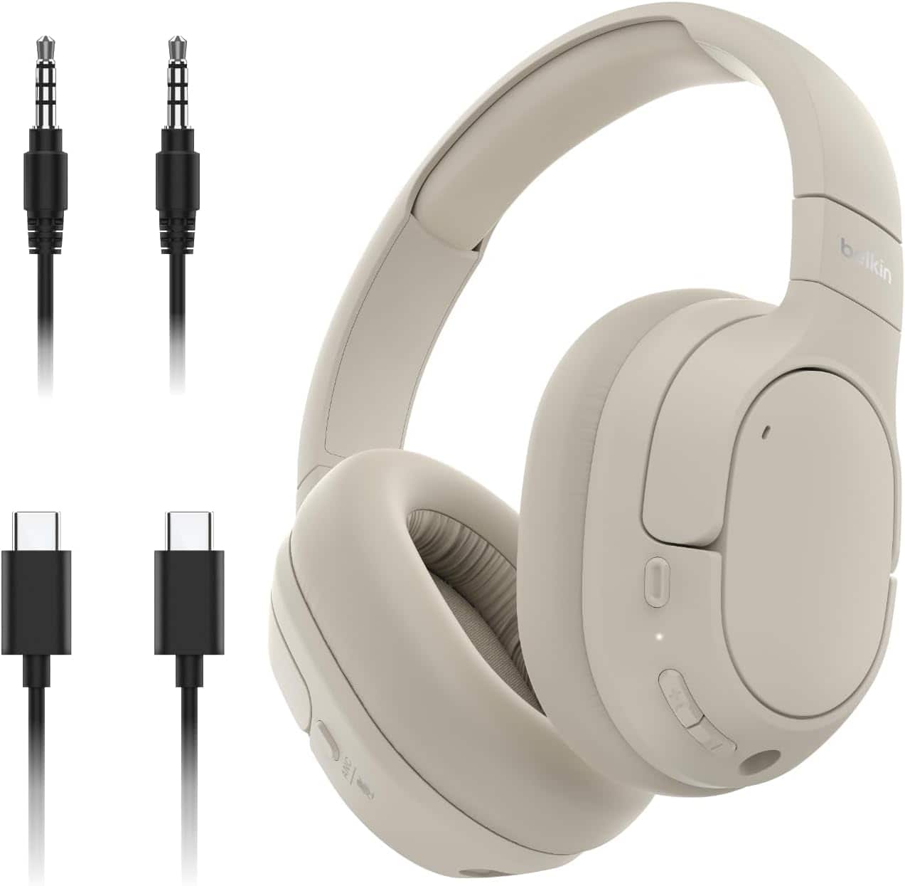 Belkin - SoundForm Isolate Bluetooth Over-Ear Headphones - Hybrid Active Noise Cancelling Headphones - Sand