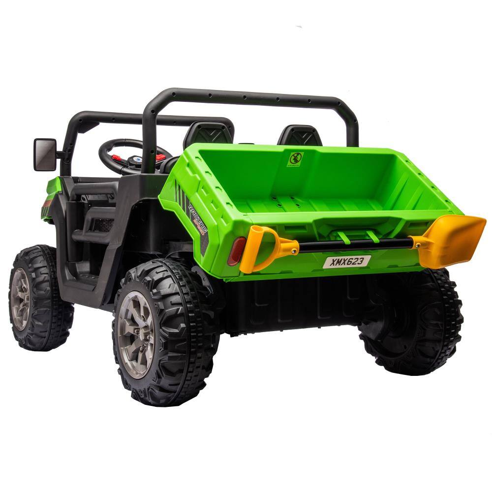 Alt View 1. BreeBe - 24V 2-Seater Ride-On UTV Truck w/ 2x200W Motors, Dump Bed/Shovel, Remote Control, Electric Vehicle, Non-Slip Tires - Green.
