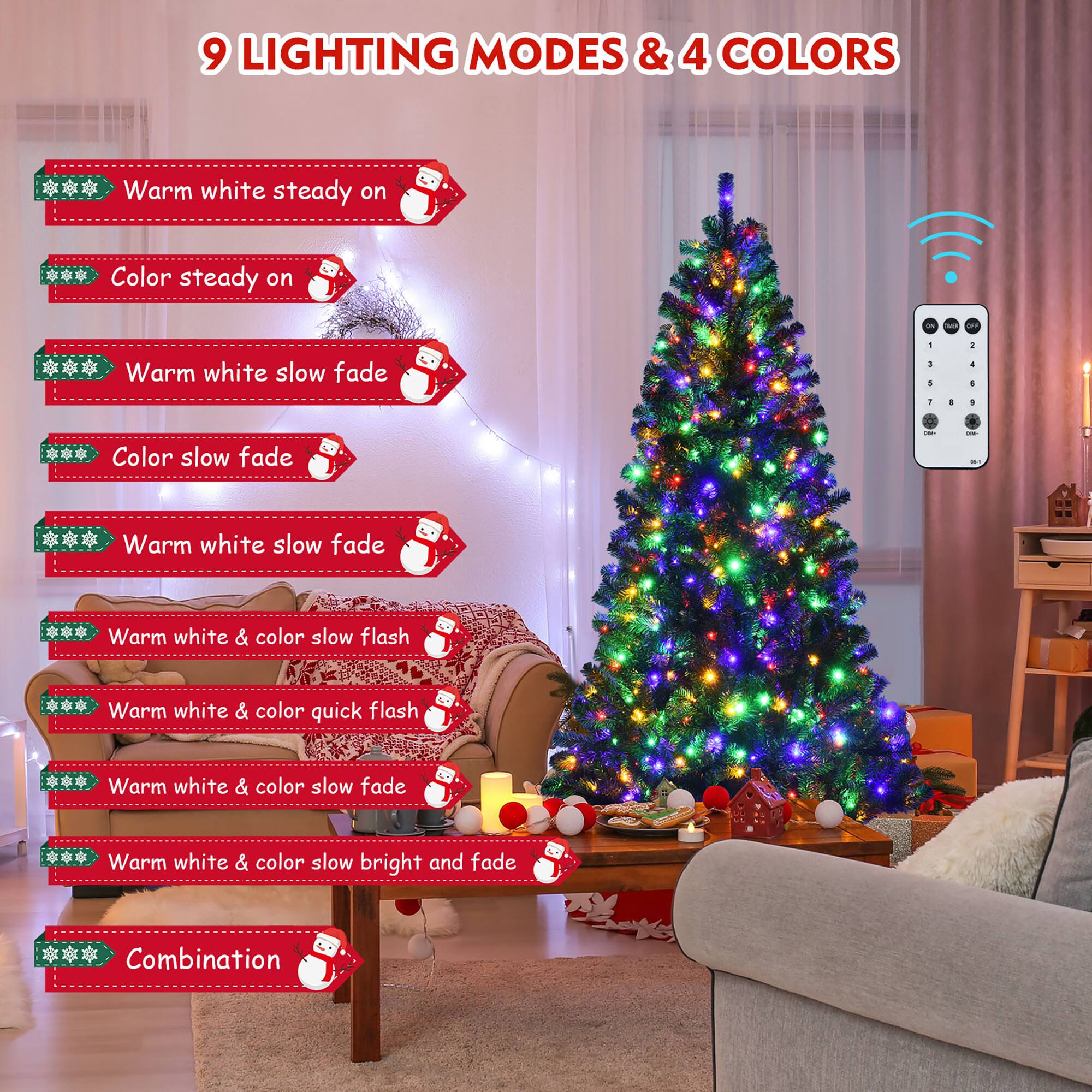 Costway 6ft Prelit Hinged Christmas Tree w/ Remote Control & 9