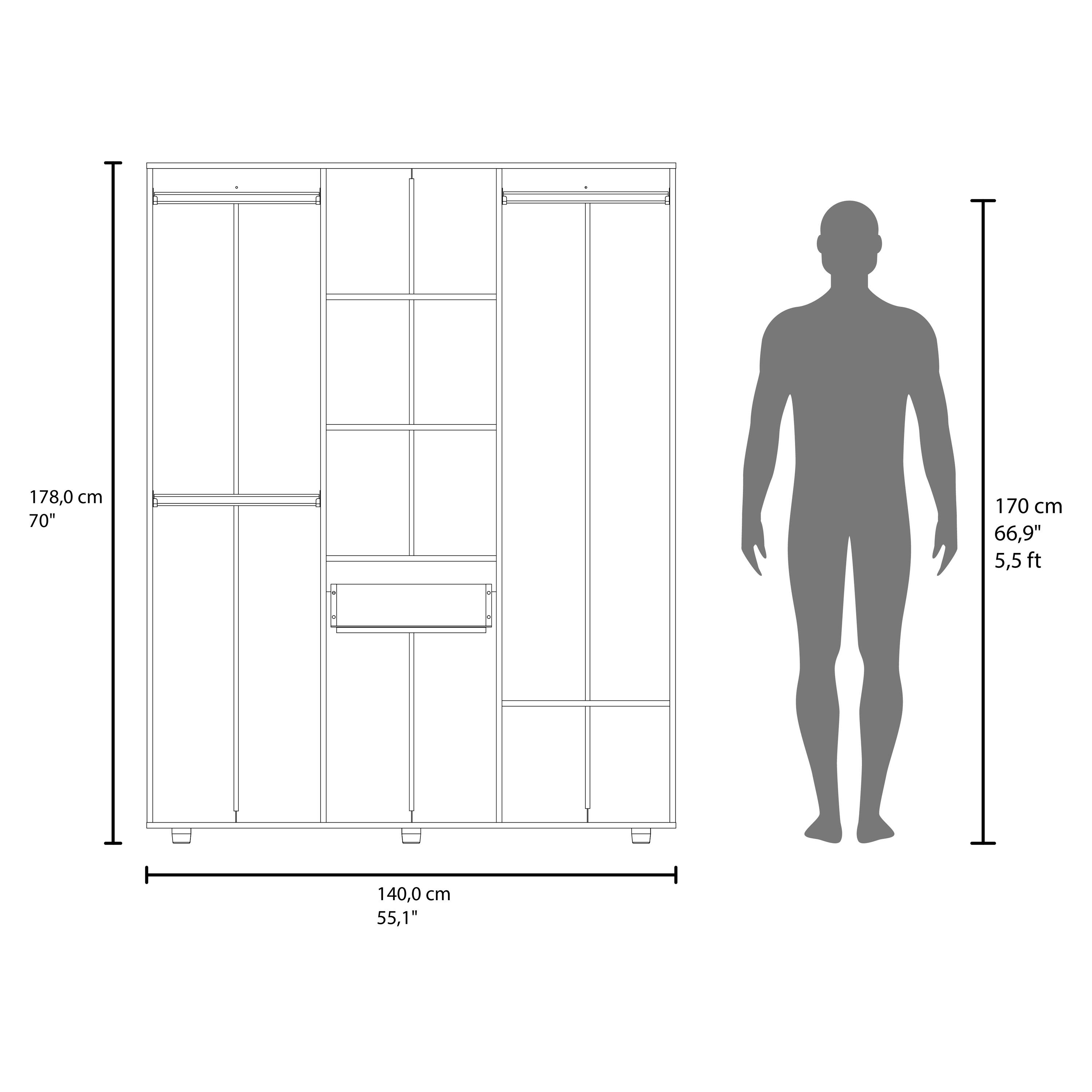 178,0 cm 70" 170 cm 66,9" 5,5 ft 140,0 cm 55,1"