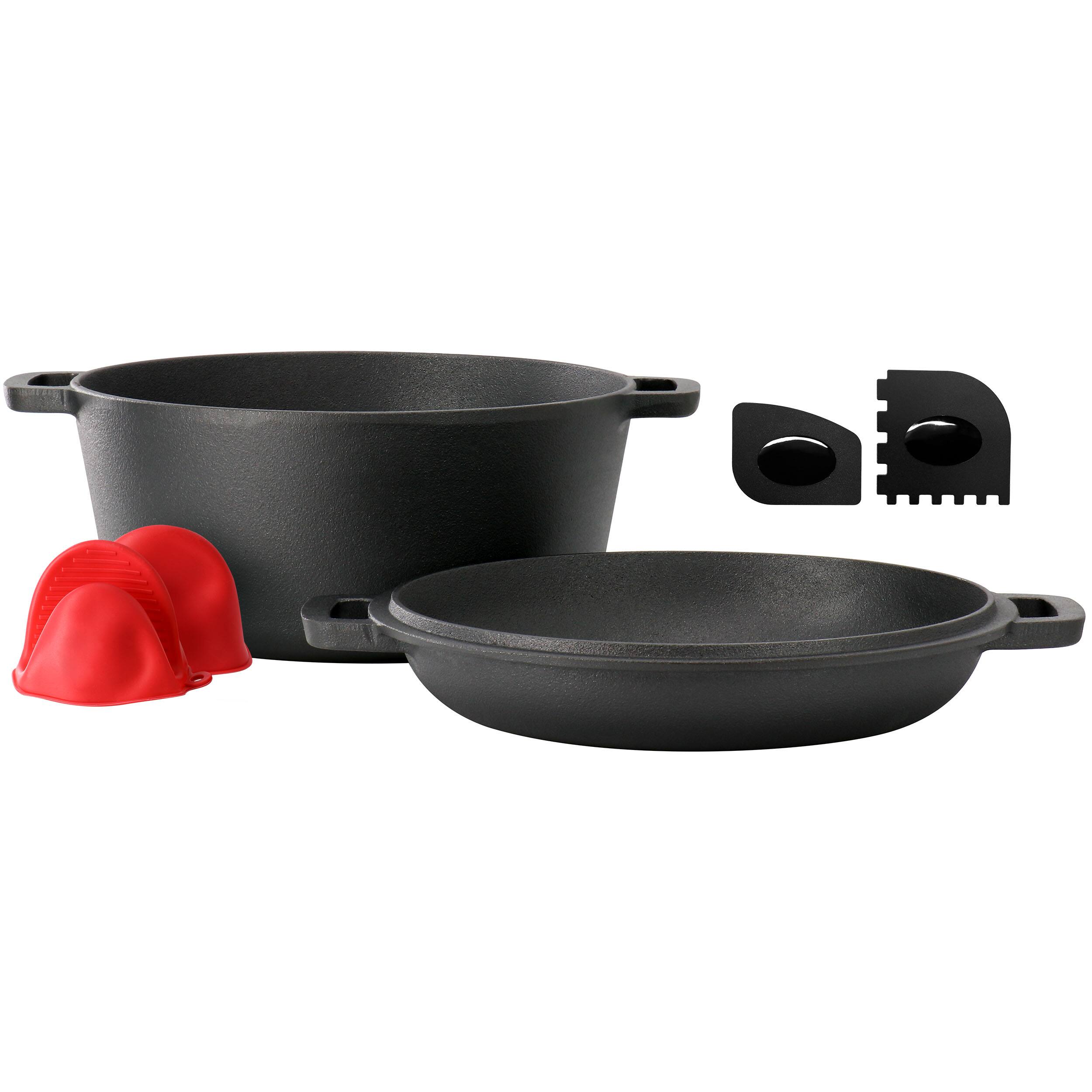 Alt View 7. MegaChef - MegaChef 5 Quart Pre-Seasoned 2-in-1 Cast Iron Dutch Oven and Skillet - Black.