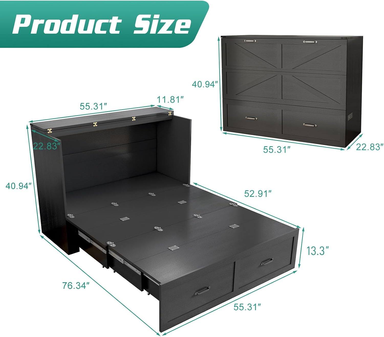 Product Size: 40.94" x 55.31" x 11.81" x 22.83" x 55.31" x 22.83" x 40.94" x 52.91" x 13.3" x 76.34" x 55.31"