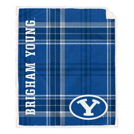 Pegasus - BYU Cougars 50" x 60" Playmaker Plaid Ultra Cozy Sherpa Throw - Multicolor