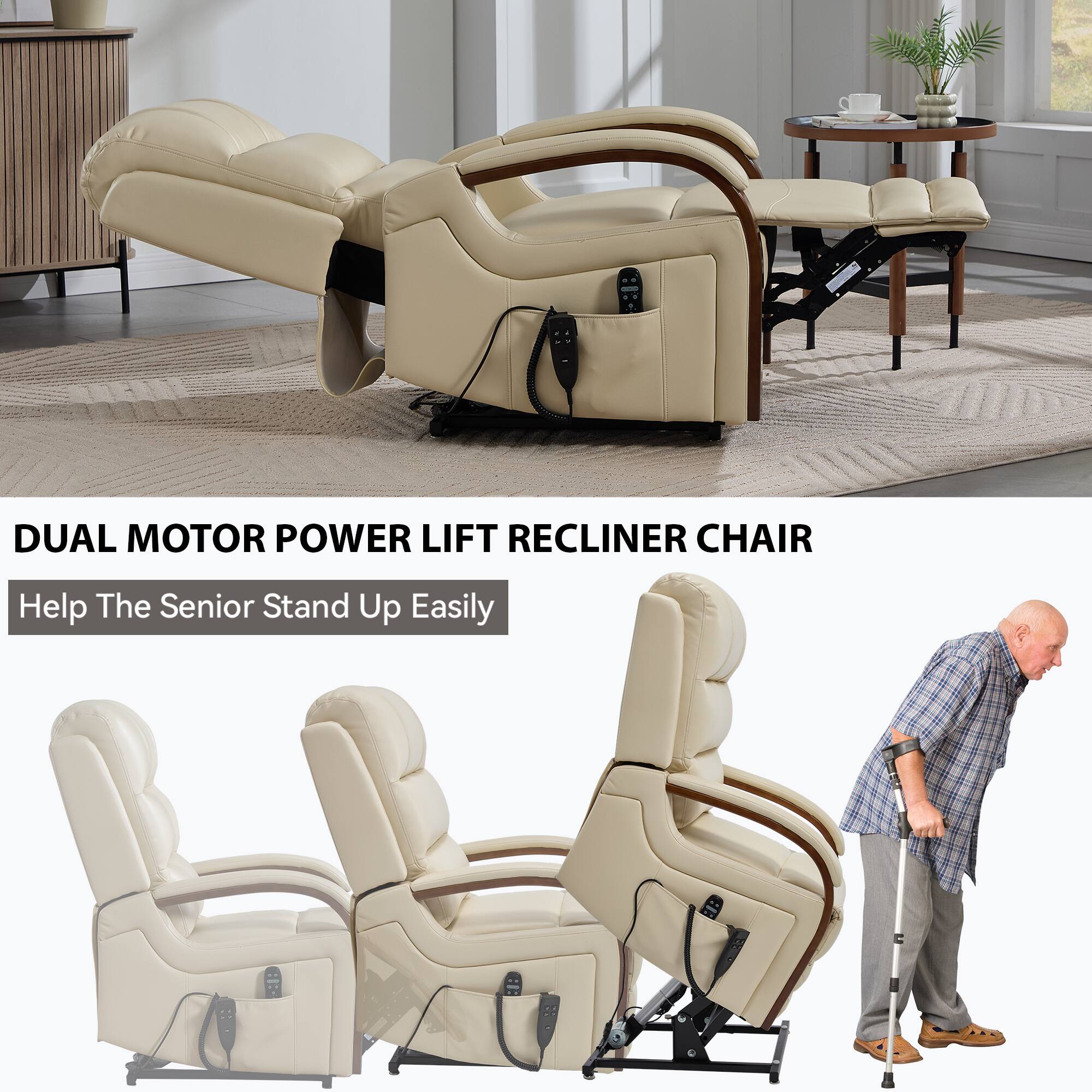 DUAL MOTOR POWER LIFT RECLINER CHAIR  
Help The Senior Stand Up Easily