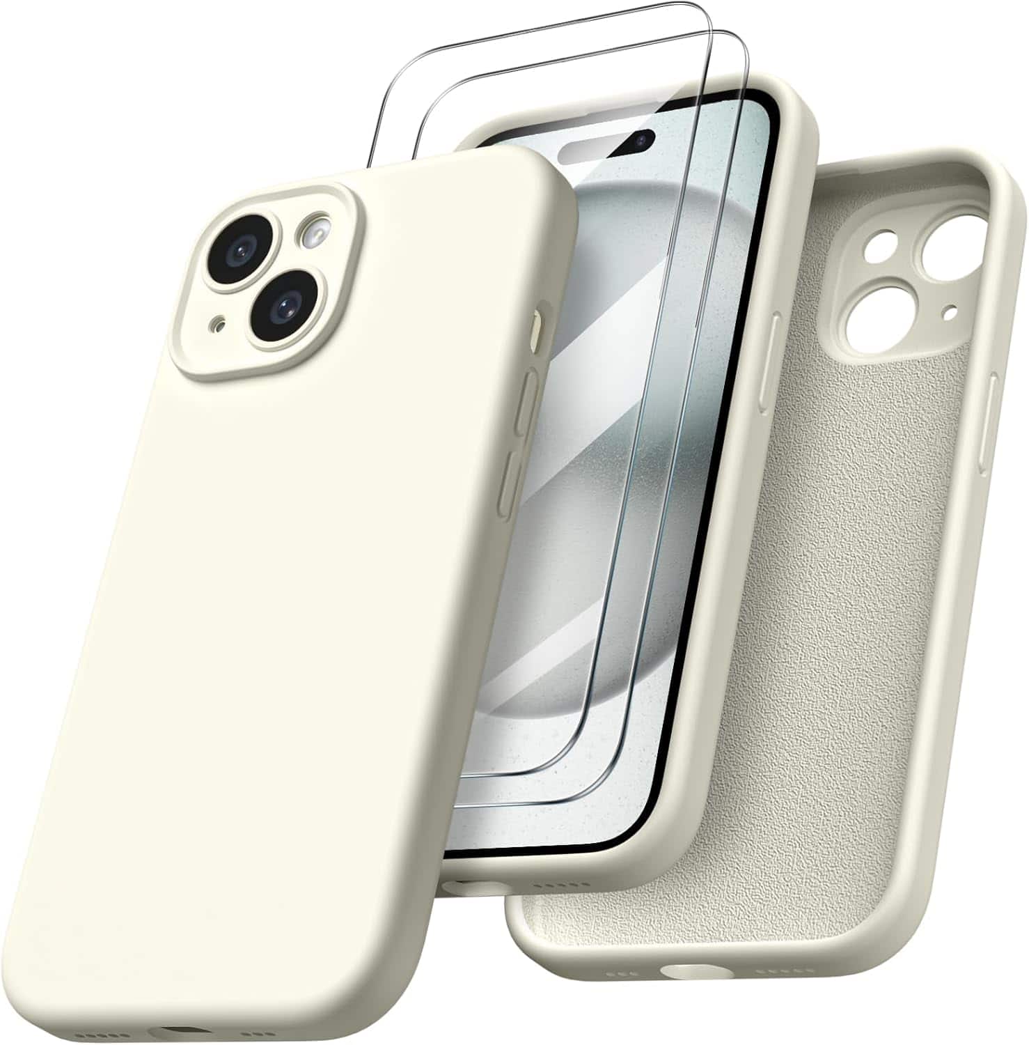 Ornarto - Designed for iPhone 15 Case with 2X Screen Protector, Liquid Silicone Protective Case 6.1" - Starlight