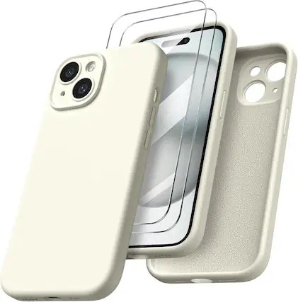 Front. Ornarto - ORNARTO Designed for iPhone 15 Case with 2X Screen Protector, Liquid Silicone Protective Case 6.1"-Starlight - Starlight.