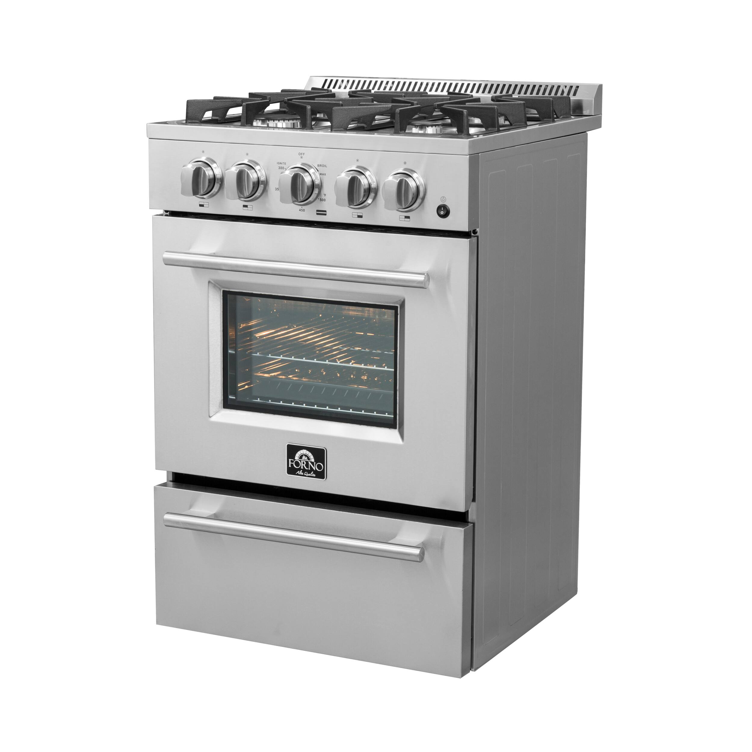 Angle. Forno Appliances - Breno Alta Qualita 2.3 Cu. Ft. Freestanding Gas Range with Steam Clean Function and LP Conversion Kit - Silver.