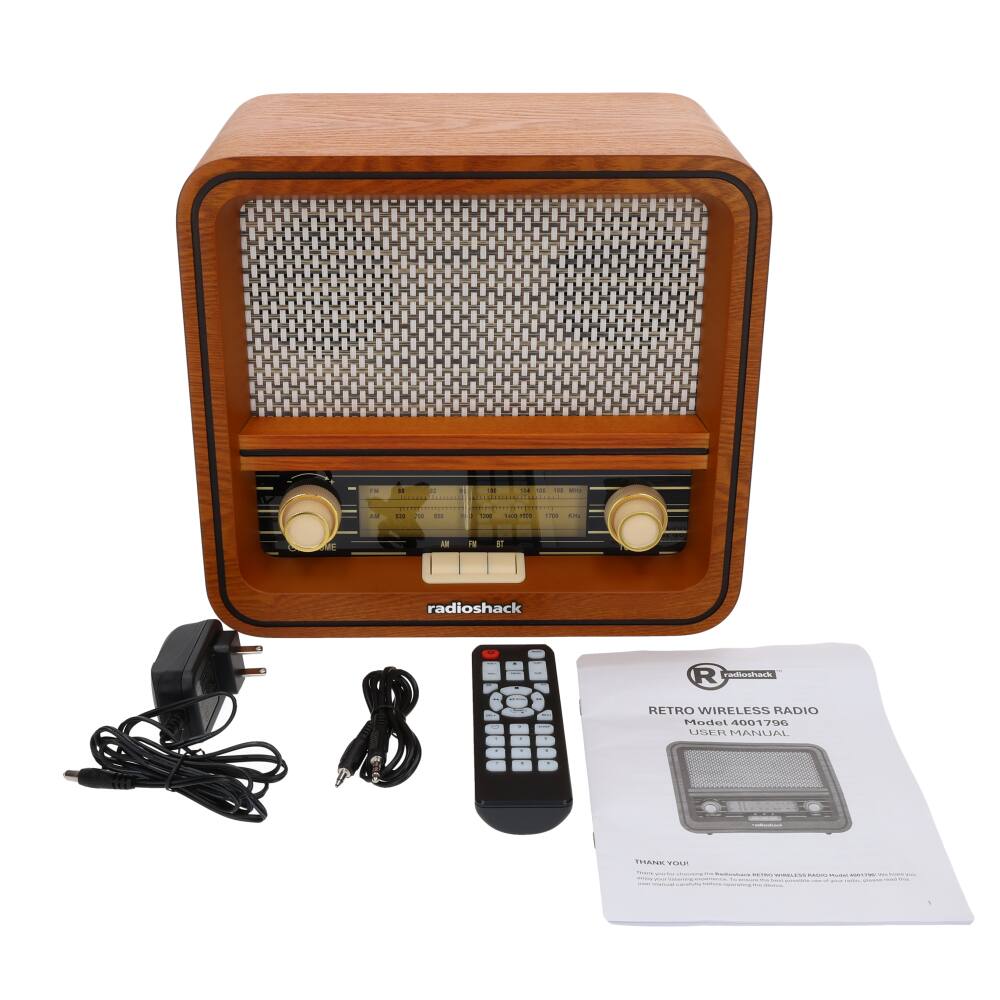 Retro Wireless Radio  
Model 4001796  
User Manual  

Thank you!  
The Radioshack Retro Wireless Radio 4001796 is a great addition to your home. It features a classic design with modern functionality. Enjoy your favorite music and radio stations with ease.