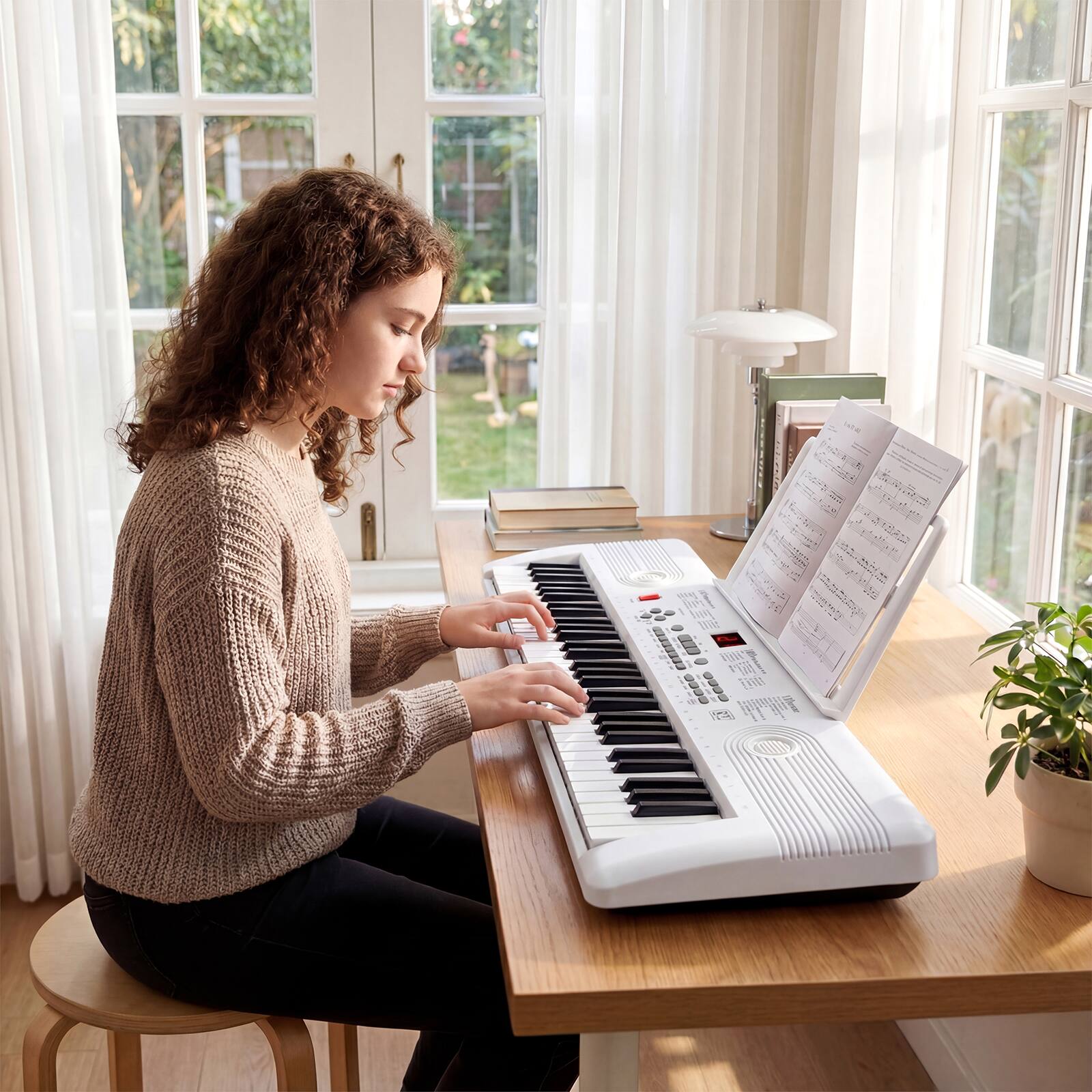 Alt View 3. Costway - Costway 61Key Keyboard Piano for Beginners,Electric Portable Digital Piano with Music Stand - White.