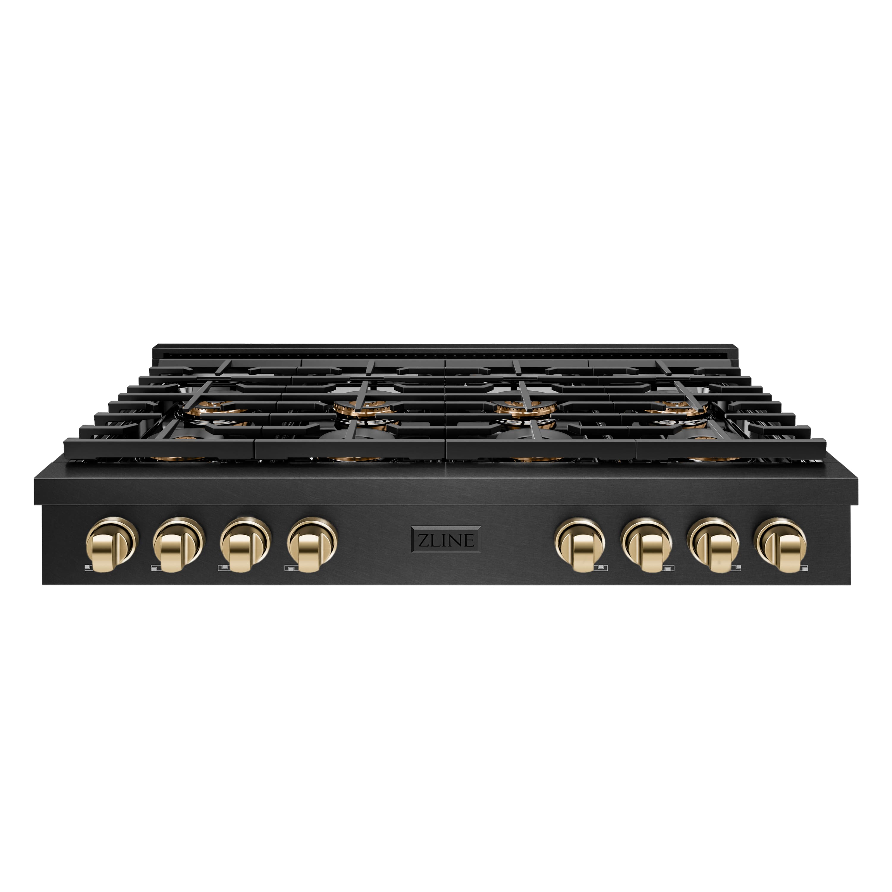ZLINE Autograph 48 in. 8 Burner Paramount DuoPro Gas Rangetop in Black Satin Steel and Gold Accents (PSRTBSZ-48-G) Front