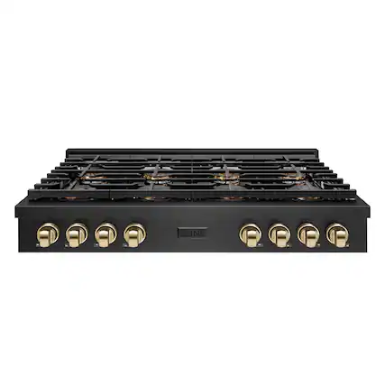 Front. ZLINE - ZLINE Autograph 48 in. 8 Burner Paramount DuoPro Gas Rangetop in Black Satin Steel and Gold Accents (PSRTBSZ-48-G) - Black Satin Stainless Steel.