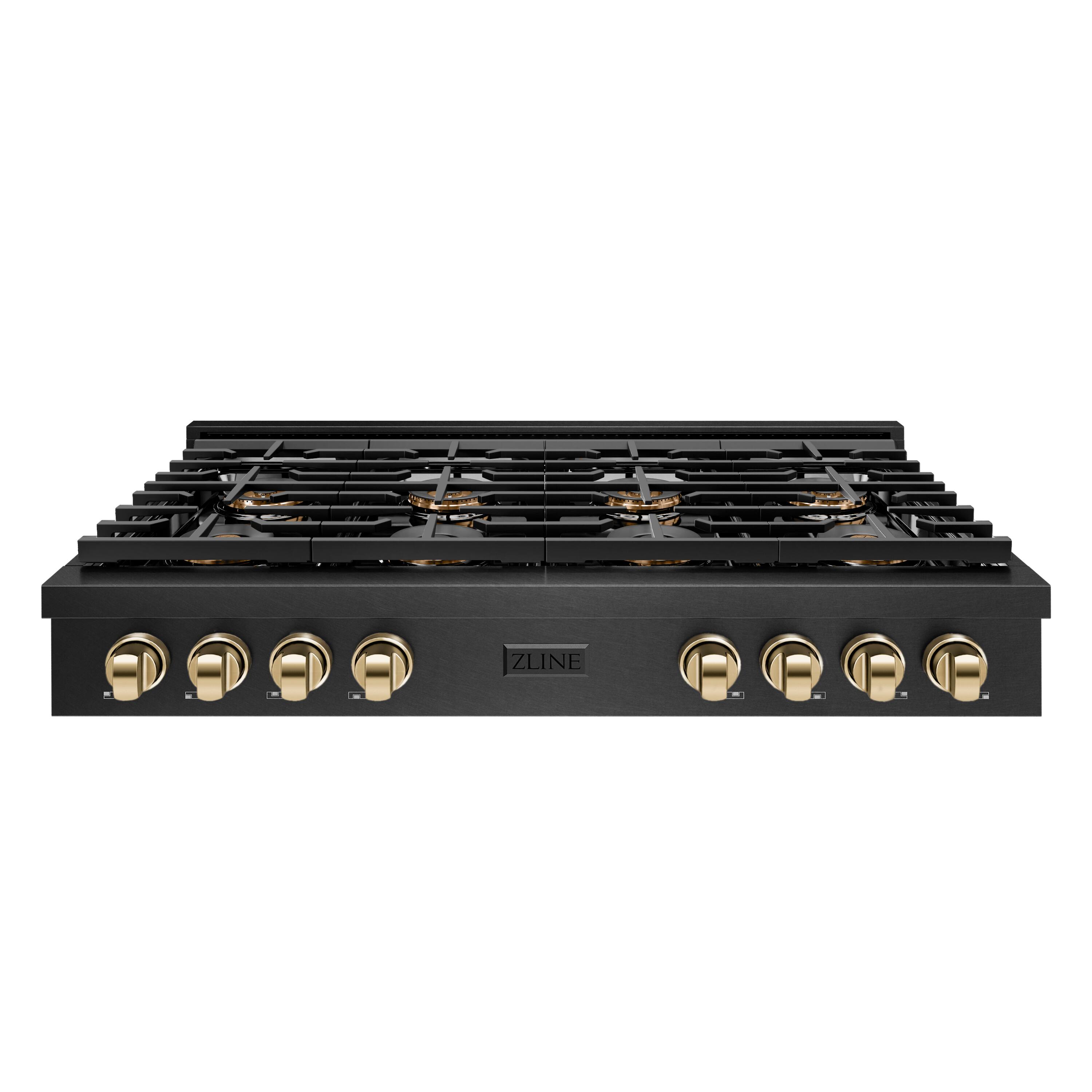 Front. ZLINE - ZLINE Autograph 48 in. 8 Burner Paramount DuoPro Gas Rangetop in Black Satin Steel and Gold Accents (PSRTBSZ-48-G) - Black Satin Stainless Steel.