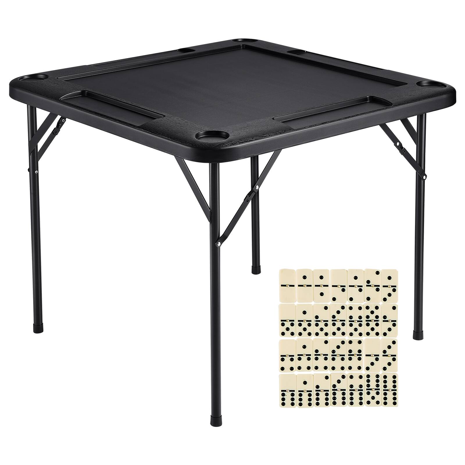 Alt View 5. VEVOR - Mahjong Table,Square 4 Player Folding Card Table with 4 Cup Holders & 4 Chip Trays,with 1 Set of Dominoes,35.4x35.4-inch - Black.