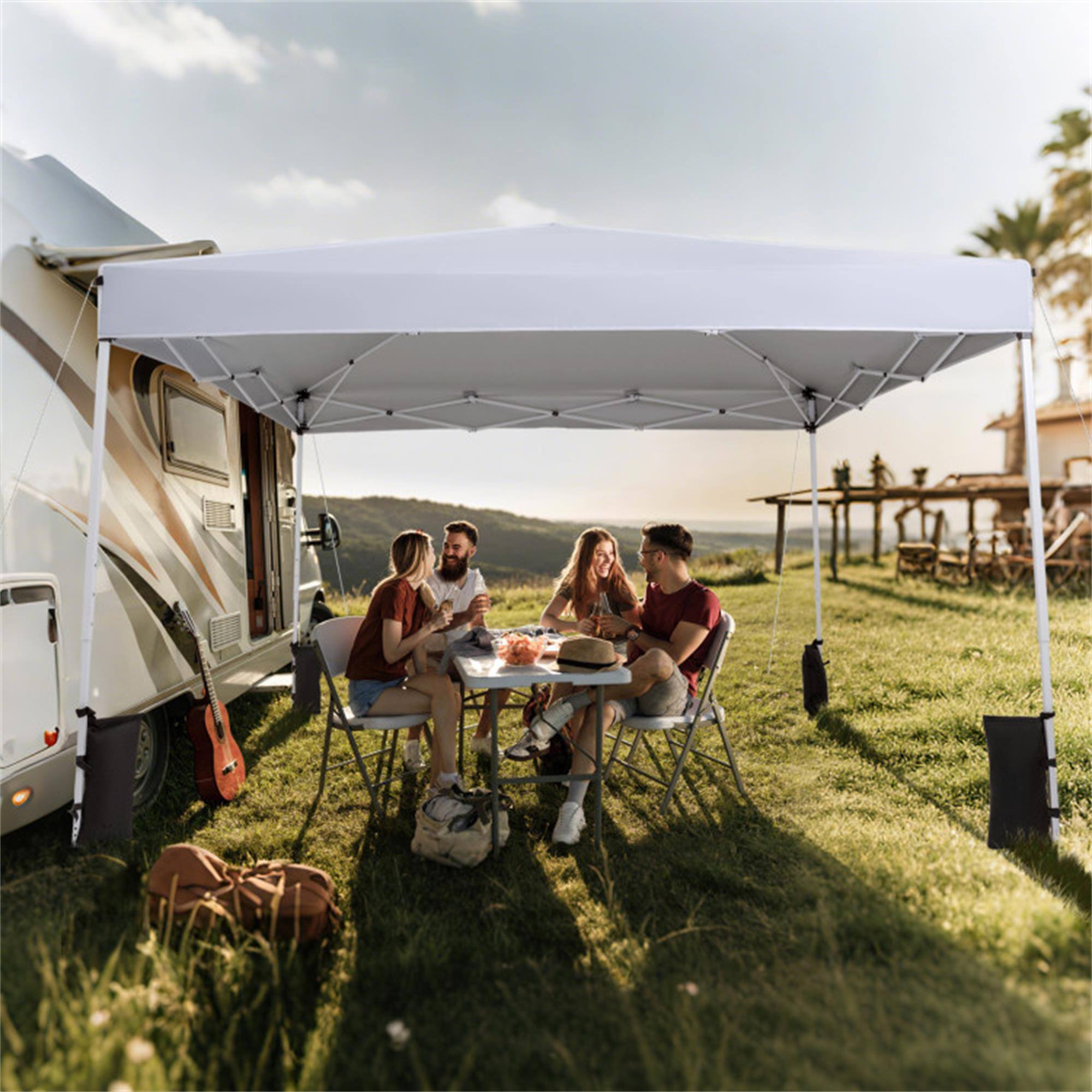Alt View 3. Boyel Living - White 10 x 10 Feet Pop up Canopy Tent with Carrying Bag and 4 Sandbags 120-in L x 120-in W x 98.4-in H.