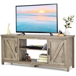 Ecooso - 59 Inch Barn Door TV Stand Console Table with Storage Cabinet for TVs up to 65 Inch - Natural