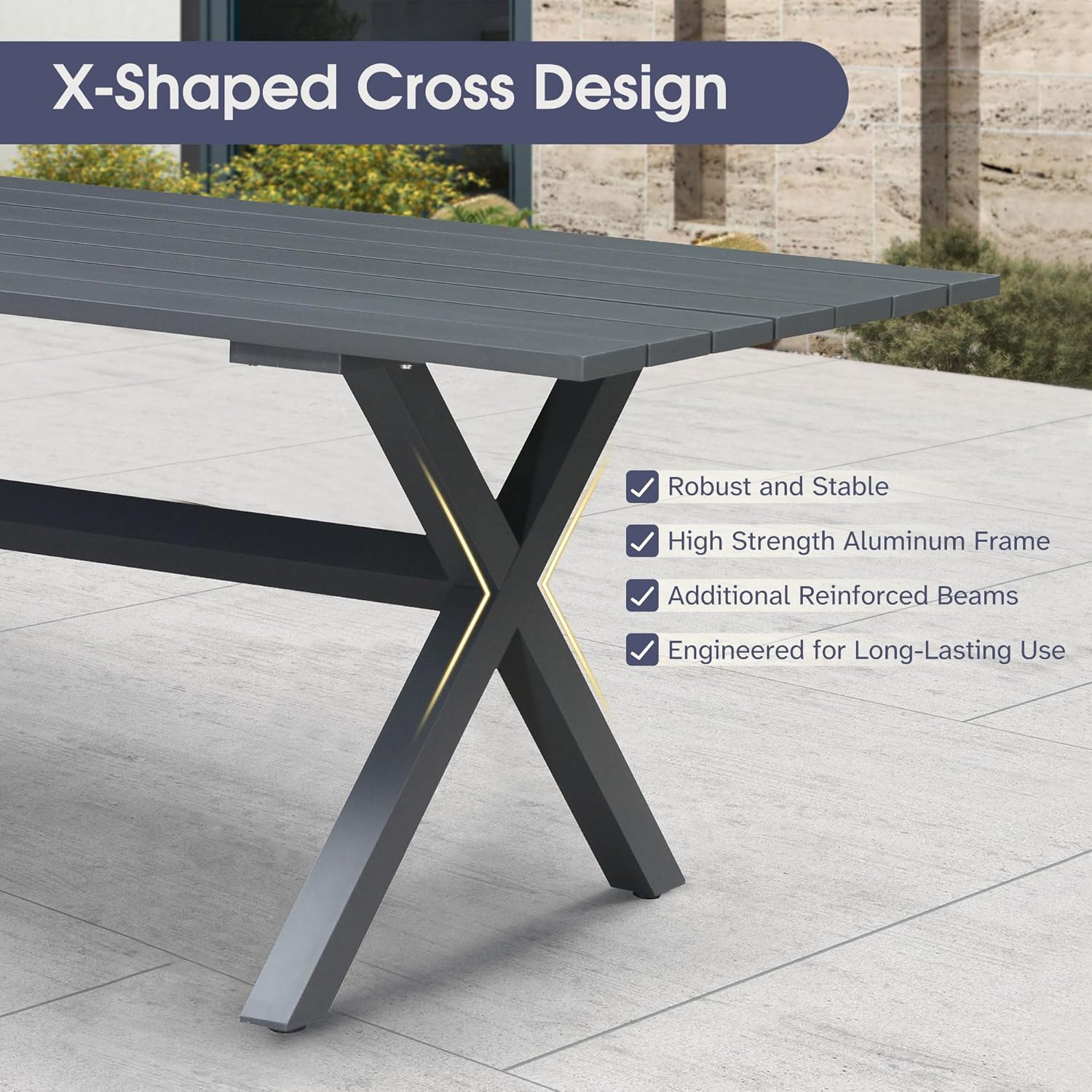 X-Shaped Cross Design

- Robust and Stable
- High Strength Aluminum Frame
- Additional Reinforced Beams
- Engineered for Long-Lasting Use