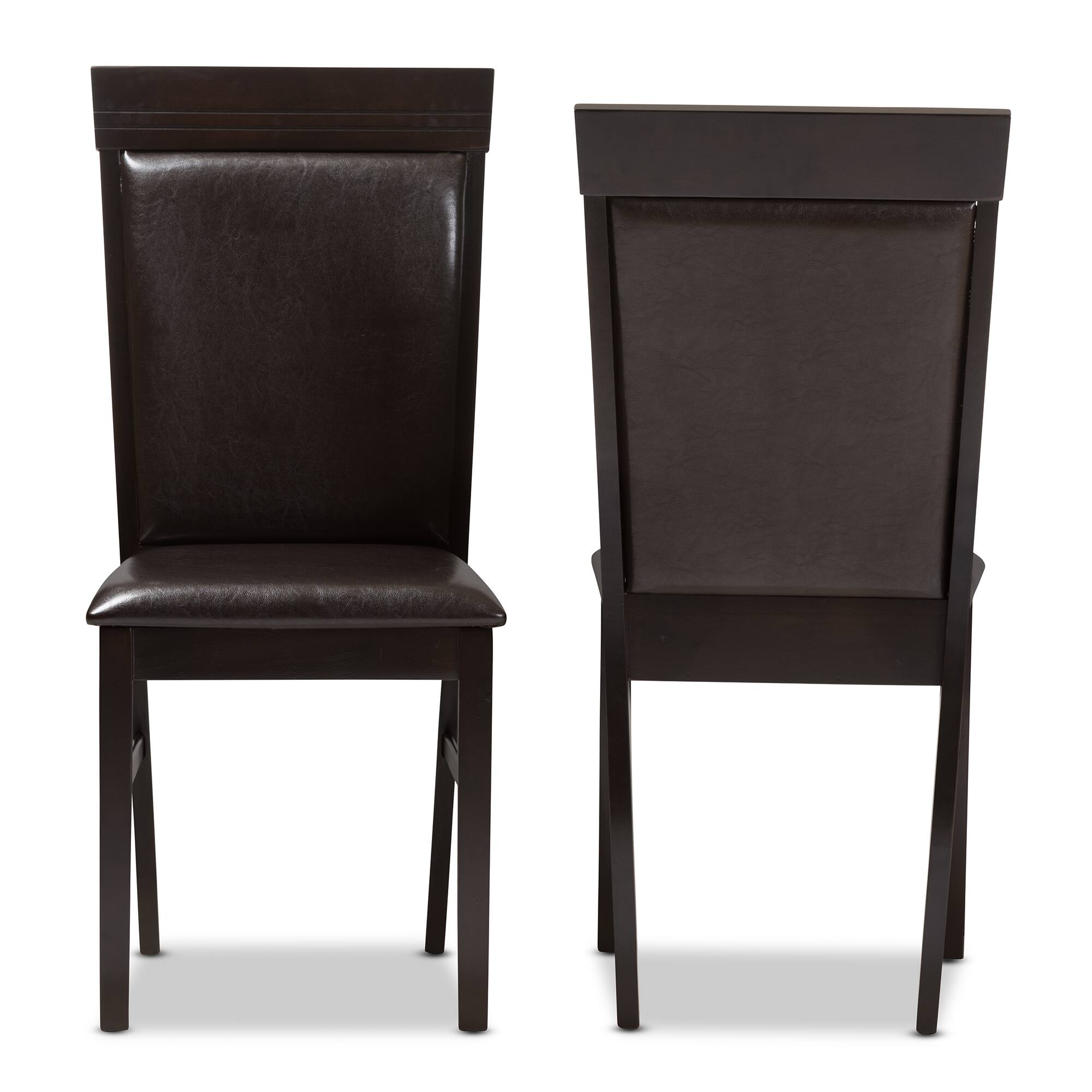 Angle. Baxton Studio - Set of 2 Thea Modern and Contemporary Faux Leather Upholstered Dining Chairs - Dark Brown.