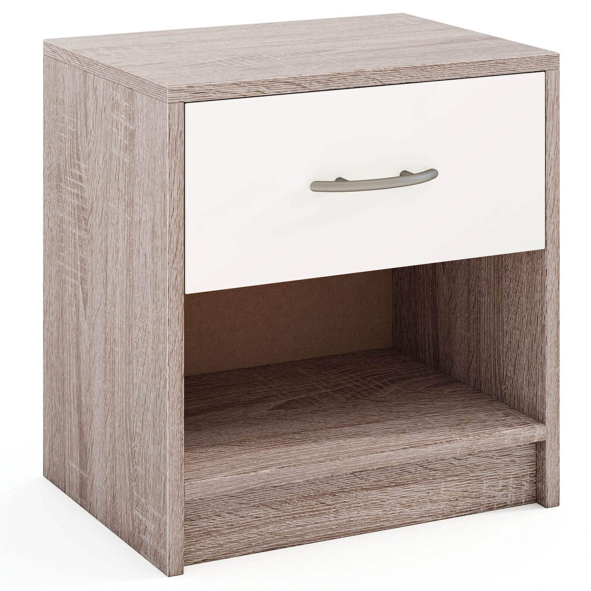Front. Costway - Costway Modern Nightstand Bedside Table with Drawer Open Storage Shelf for Small Spaces - Light Gray.