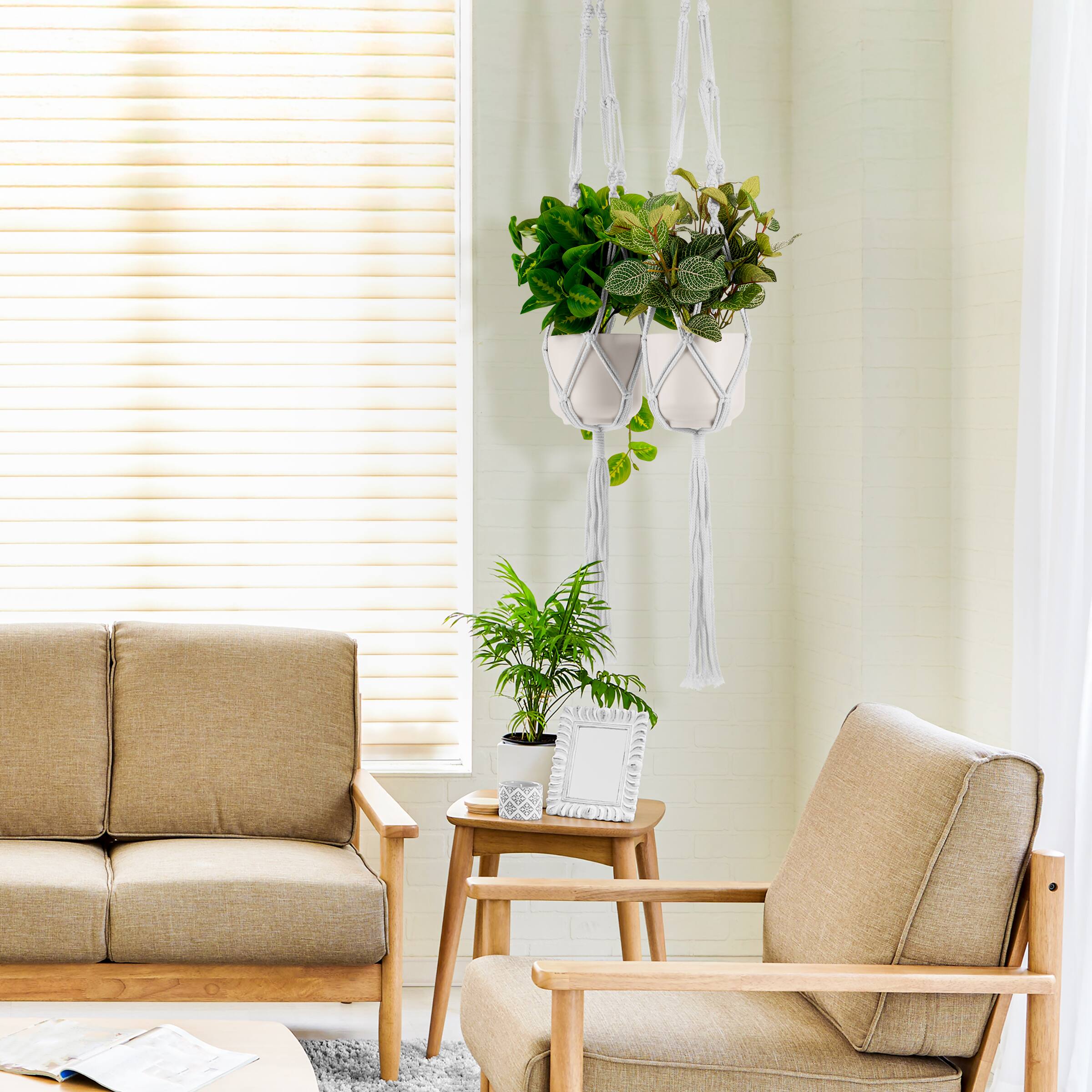 Alt View 1. Sorbus - Sorbus Macrame Plant Hanger (8 Pack) Indoor Outdoor Hanging Plant Pots Cotton Rope for Home, Patio, Garden (White) - White.