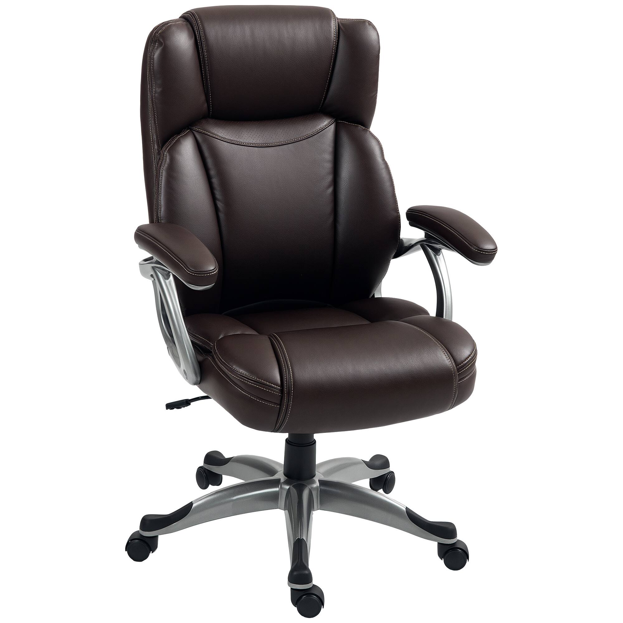 Front. Homcom - Executive Office Chair with Tilt Function, PU Leather High Back Desk Chair, Swivel Computer Chair with Adjustable - Brown.