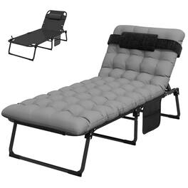Resenkos - Outdoor Folding Chaise Lounge Chair With 4-Position Adjustable Backrest, Magazine Pocket - Gray