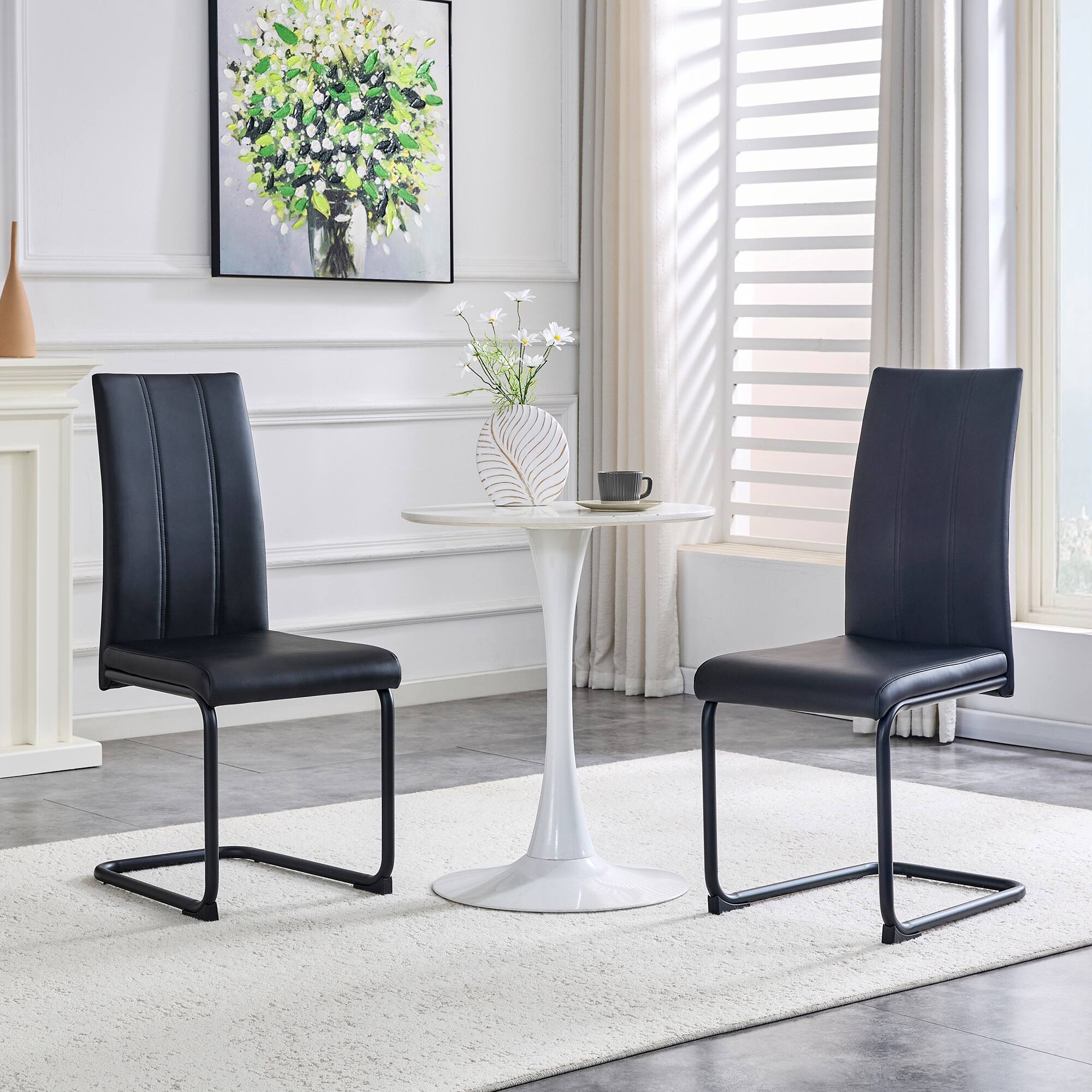 Angle. Loheer - Black PU Leather Dining Chairs Set of 2 Modern High Back Side Chairs 1.79x1.39x3.25 ft - Black.