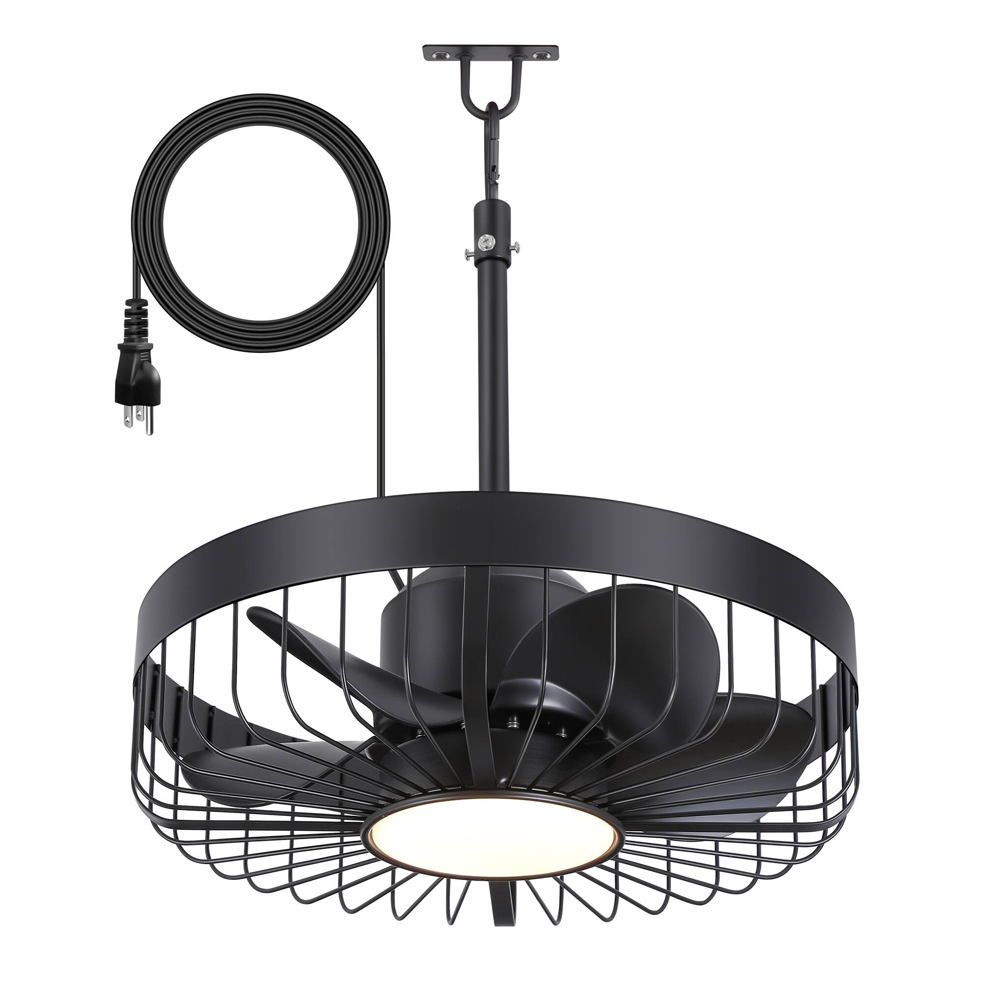 Angle. Breezary - 19" Outdoor Waterproof Ceiling Fan with Gazebo Light, DC Motor, Remote, Reversible ABS Blades, Wet/Damp Rated, Patio Use - All Black(Plug-in).
