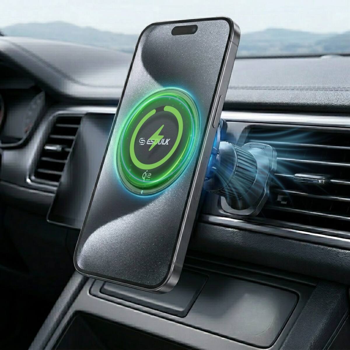 Esoulk - iPhone 17 Pro Max Magnetic Wireless Car Charger, 25W Qi2 Fast Charging Mount, MagSafe Compatible Air Vent Mount - Black