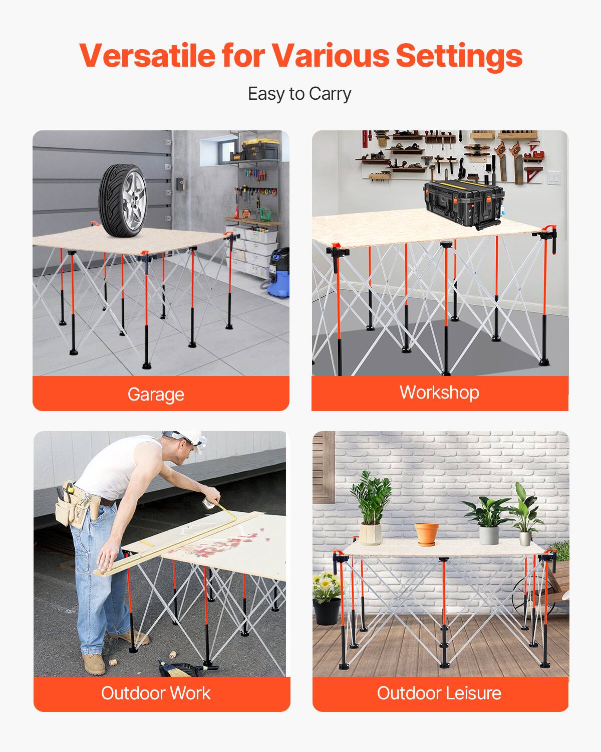 Versatile for Various Settings  
Easy to Carry  

Garage  
Workshop  
Outdoor Work  
Outdoor Leisure