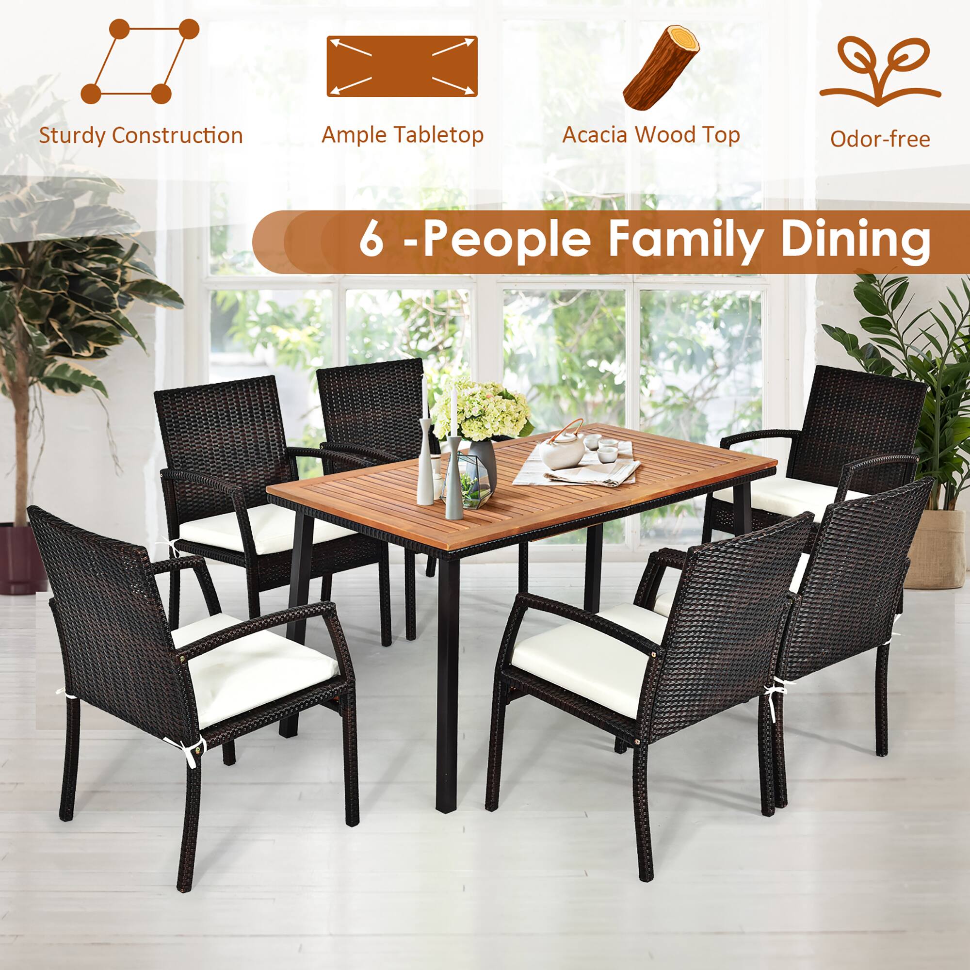 Sturdy Construction  
Ample Tabletop  
Acacia Wood Top  
Odor-free  

6-People Family Dining