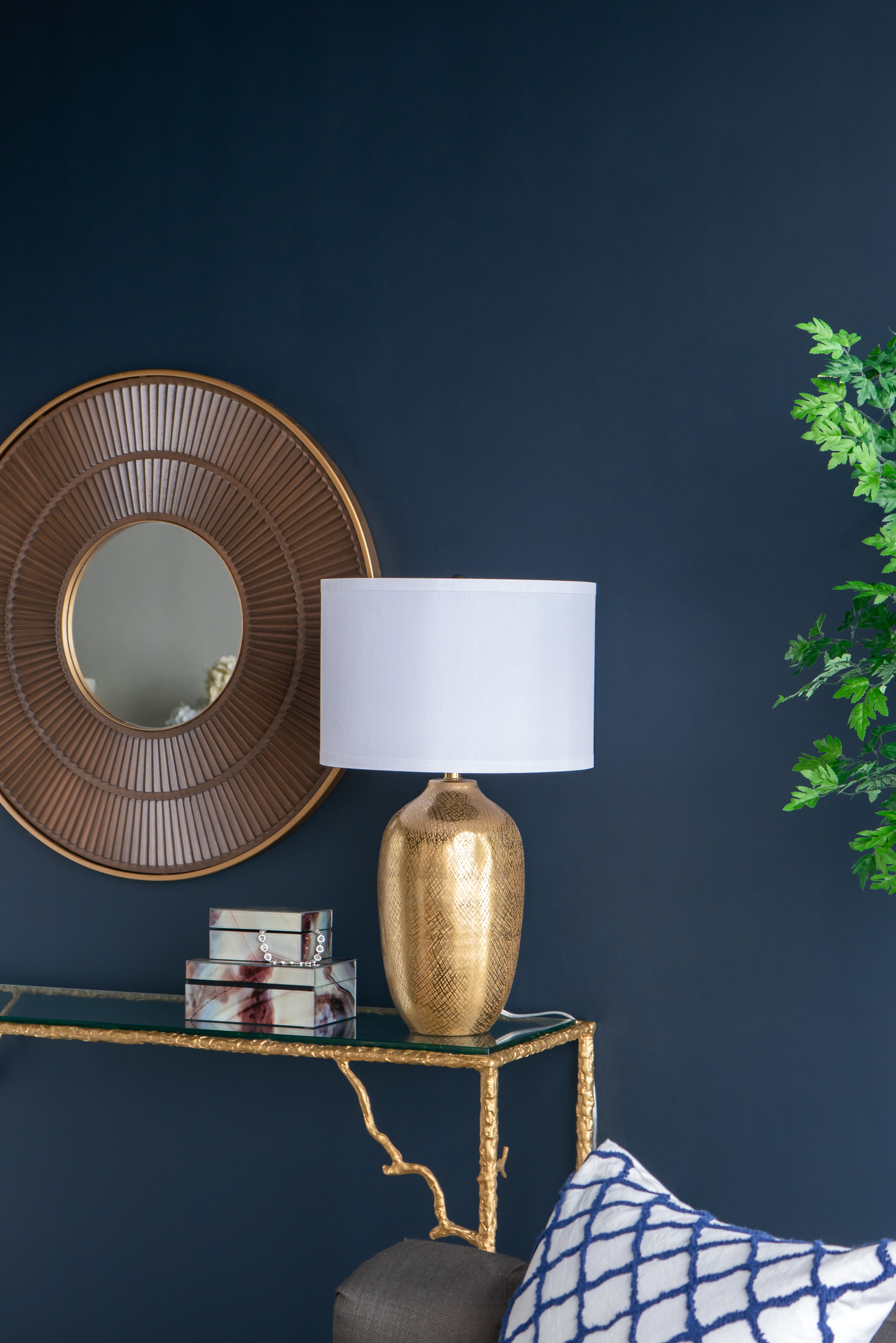 Alt View 8. Luckbyte - D15x25.7" Round Aluminum Gold Table Lamp White Fabric Shade Lamp Shade Assembly Required.