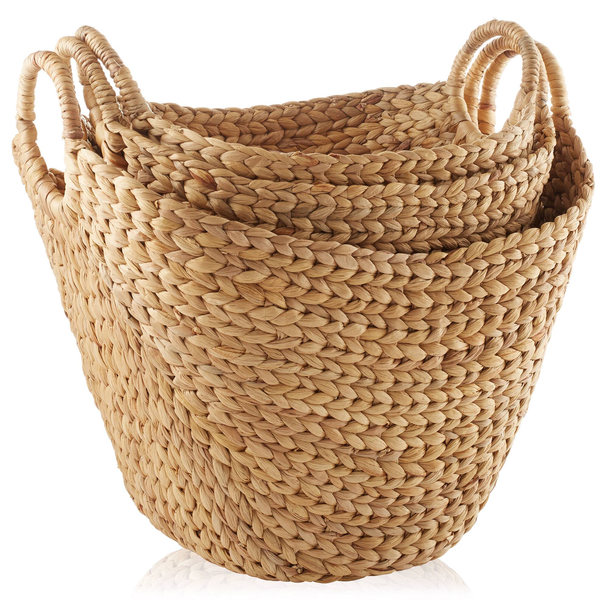 Alt View 2. Casafield - Set of 3 Water Hyacinth Storage Boat Baskets - Woven Laundry Tote Bins - Natural.