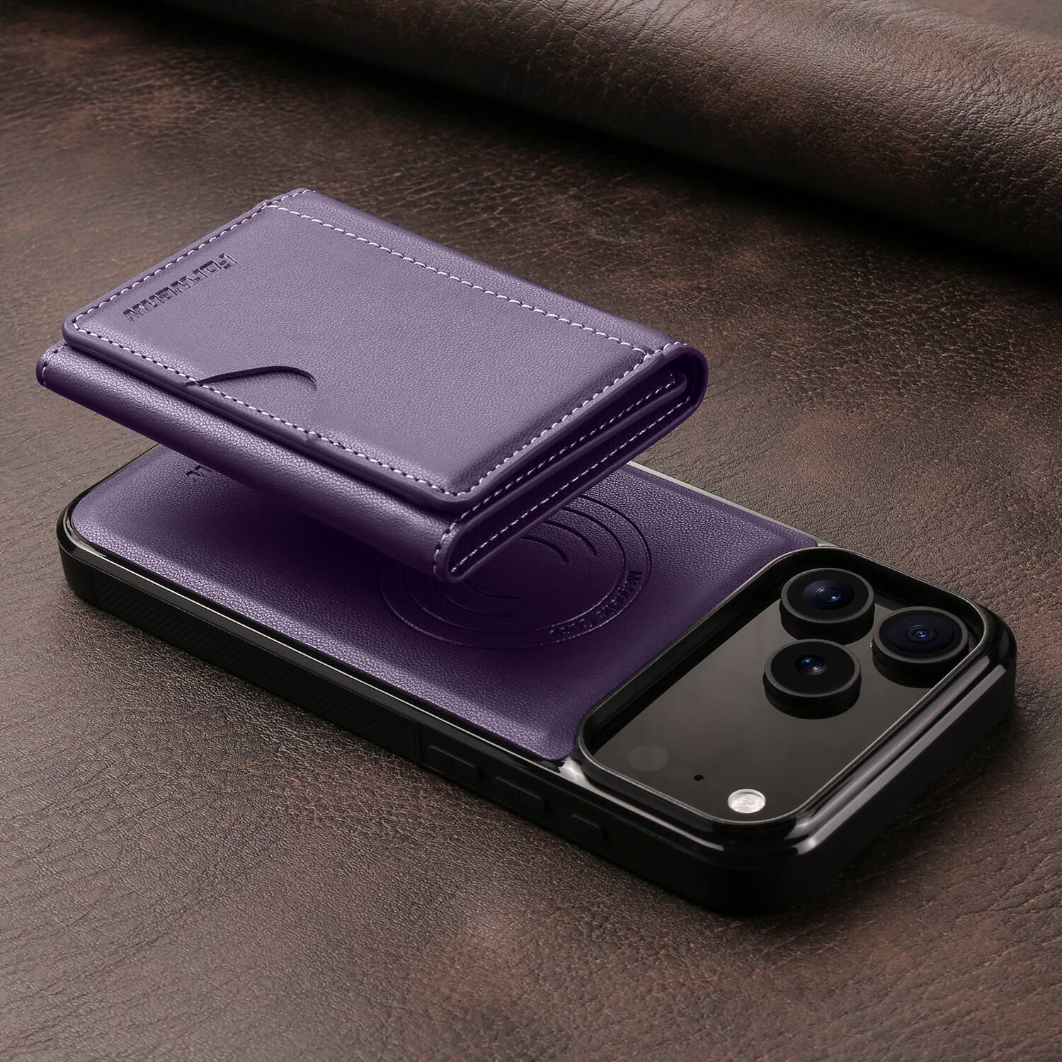 Alt View 3. Dteck - 2-in-1 Magnetic Detachable Wallet Case for Apple iPhone 17 Pro, PU Leather Shockproof Cover with Kickstand - Purple.