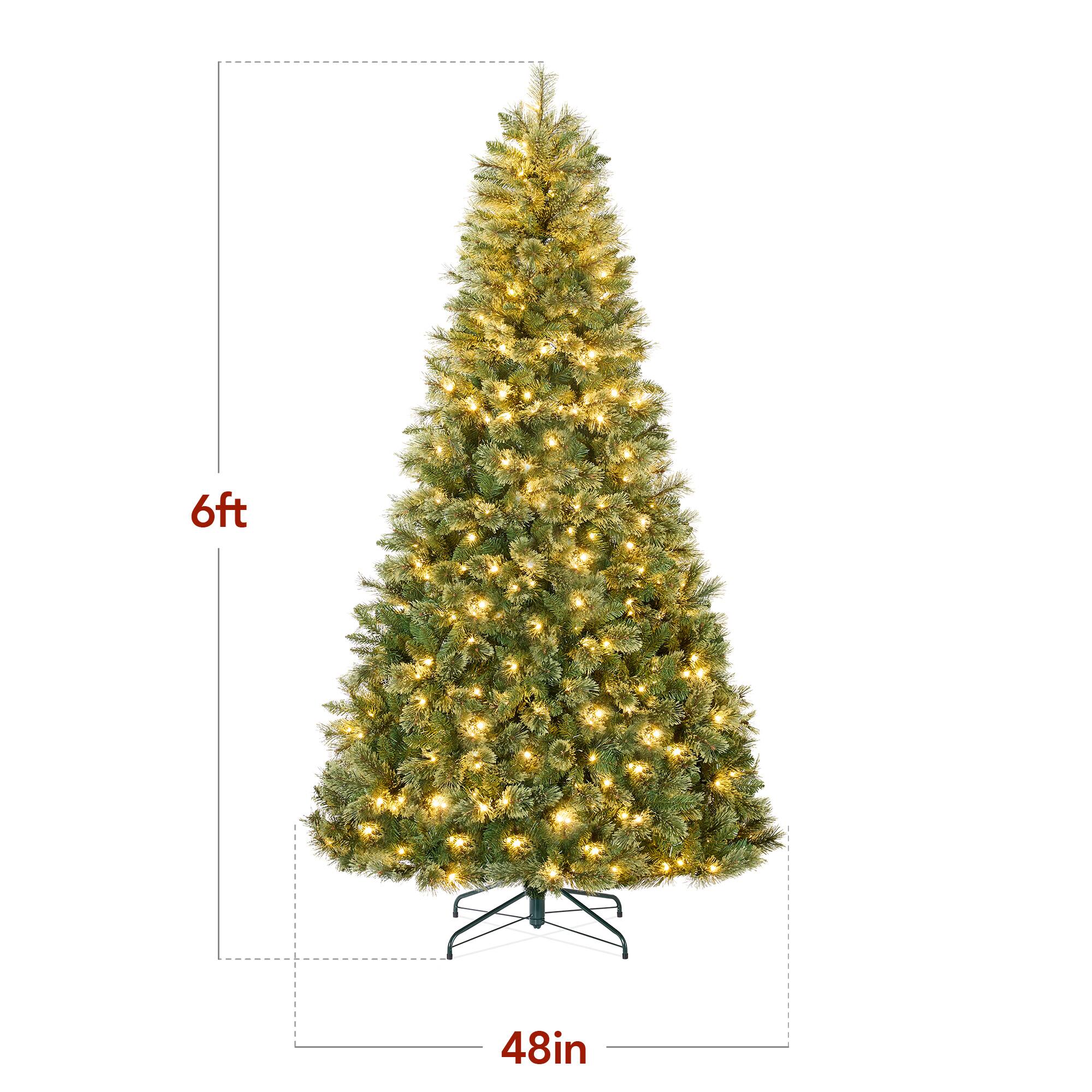 The text on the image indicates that the Christmas tree is 6 feet tall and has a base width of 4.8 inches.
