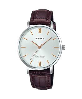 Casio - Women’s Silver Dial Brown Leather Strap Watch - LTP-VT01L-7B2UDF - Gold