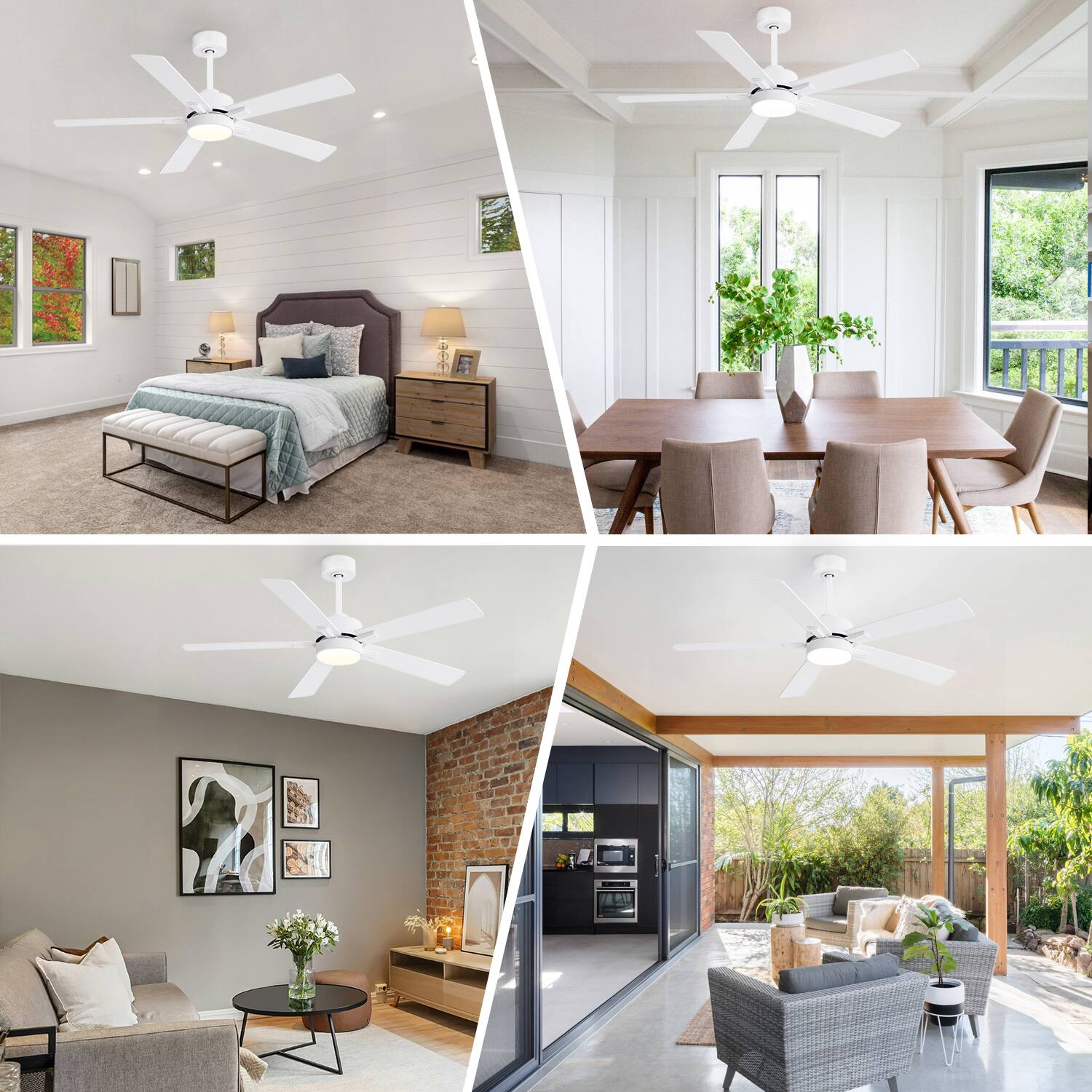 Alt View 6. Breezary - 52" Modern Indoor Ceiling Fan with LED Light, 5 Reversible Plywood Blades, 6-Speed DC Motor, Remote, Timer, 5" Downrod - White.