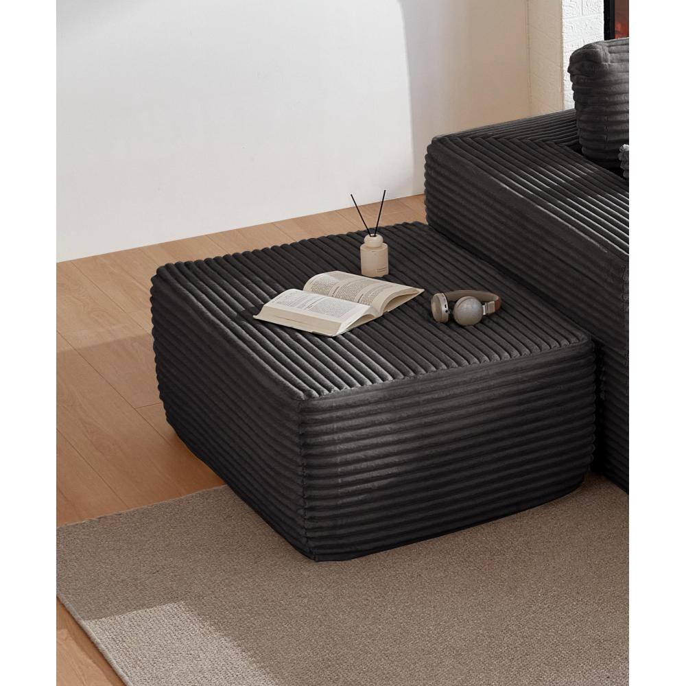 Left. PDTEND - Contemporary Grey Ottoman for Living Room and Bedroom - Grey.