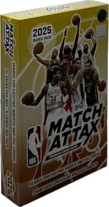 I MAAR 20 ZTY 2025 NC254400219 ATTAX SUPER PACK MATCH I ZANERS 1 22 GOLDEN STAT 10 SEARCH PACKS FOR ELTICS BUCKS I PER BOX EXCITING 34 TaPps 6 CARDS INSERTS MATCH PER AND PACK FOIL CARDS! ATTAX TRADING CARD GAME CARDS! NBA AND FOIL INSERTS INSERTS EXCITING GOLD AND FOR LENTICULAR 2025 SEARCH RARE CHASE