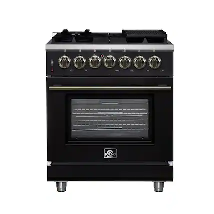 Front. Forno Appliances - Massimo 4.32 Cu. Ft. Freestanding Dual Fuel True Convection Range with Air Fryer Basket - Black.