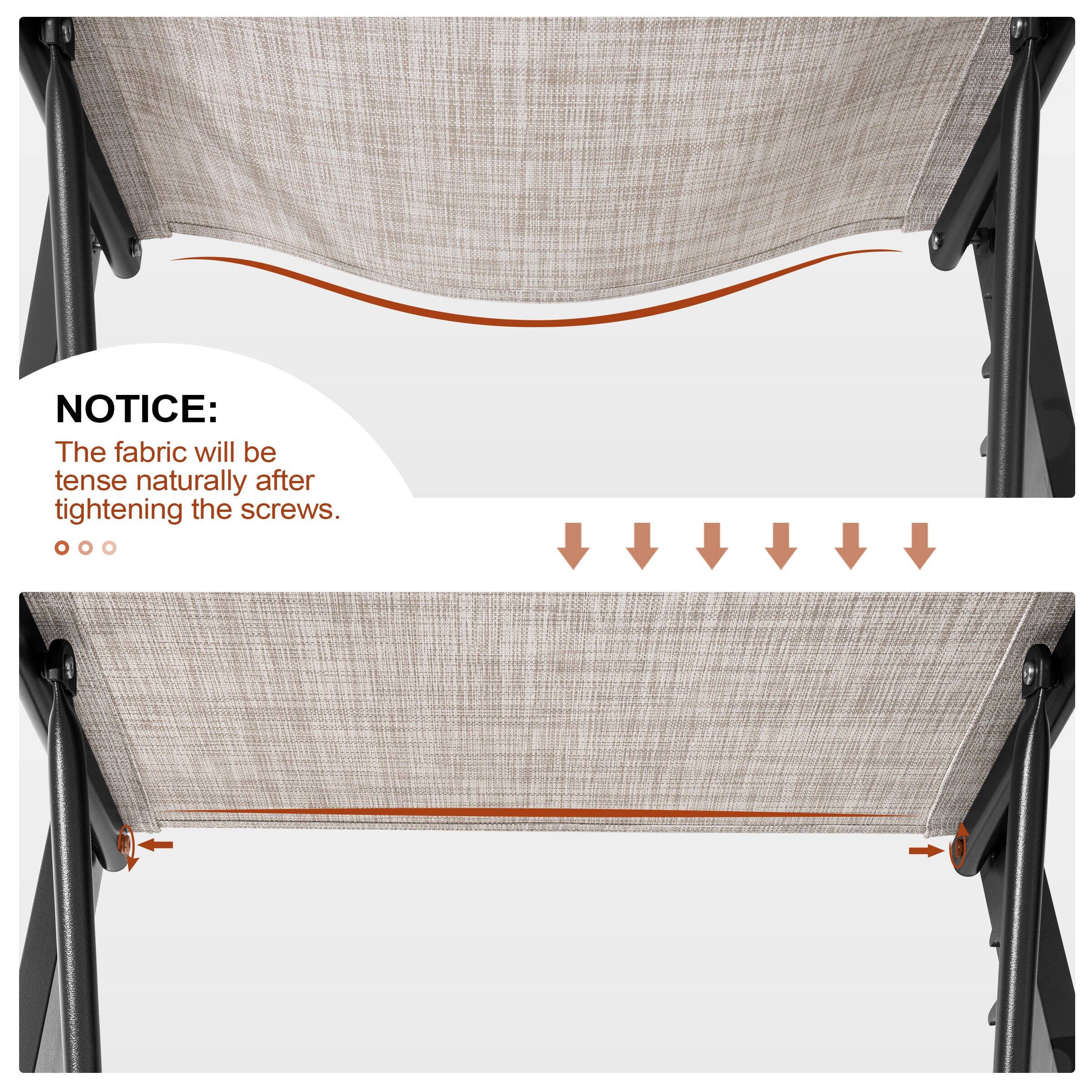 NOTICE:  
The fabric will be tense naturally after tightening the screws.